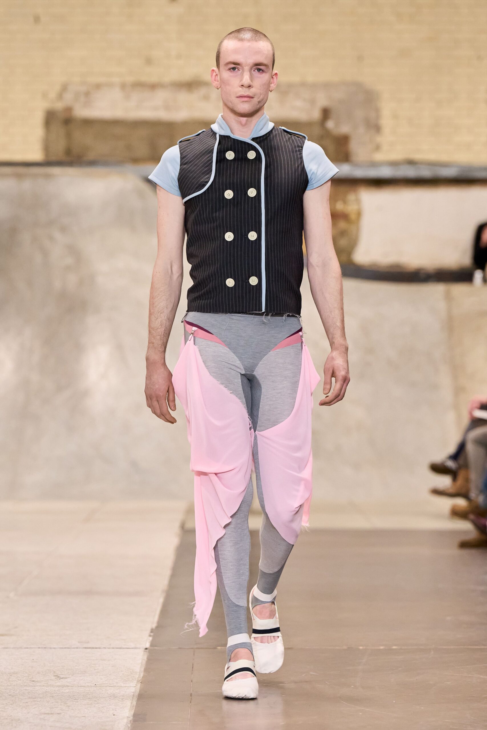 gray cotton fitted layered pants