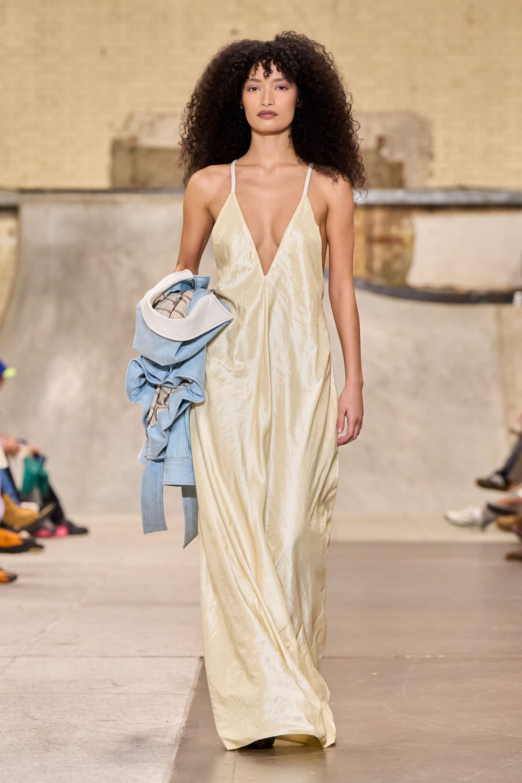 ivory silk gown with blue jacket