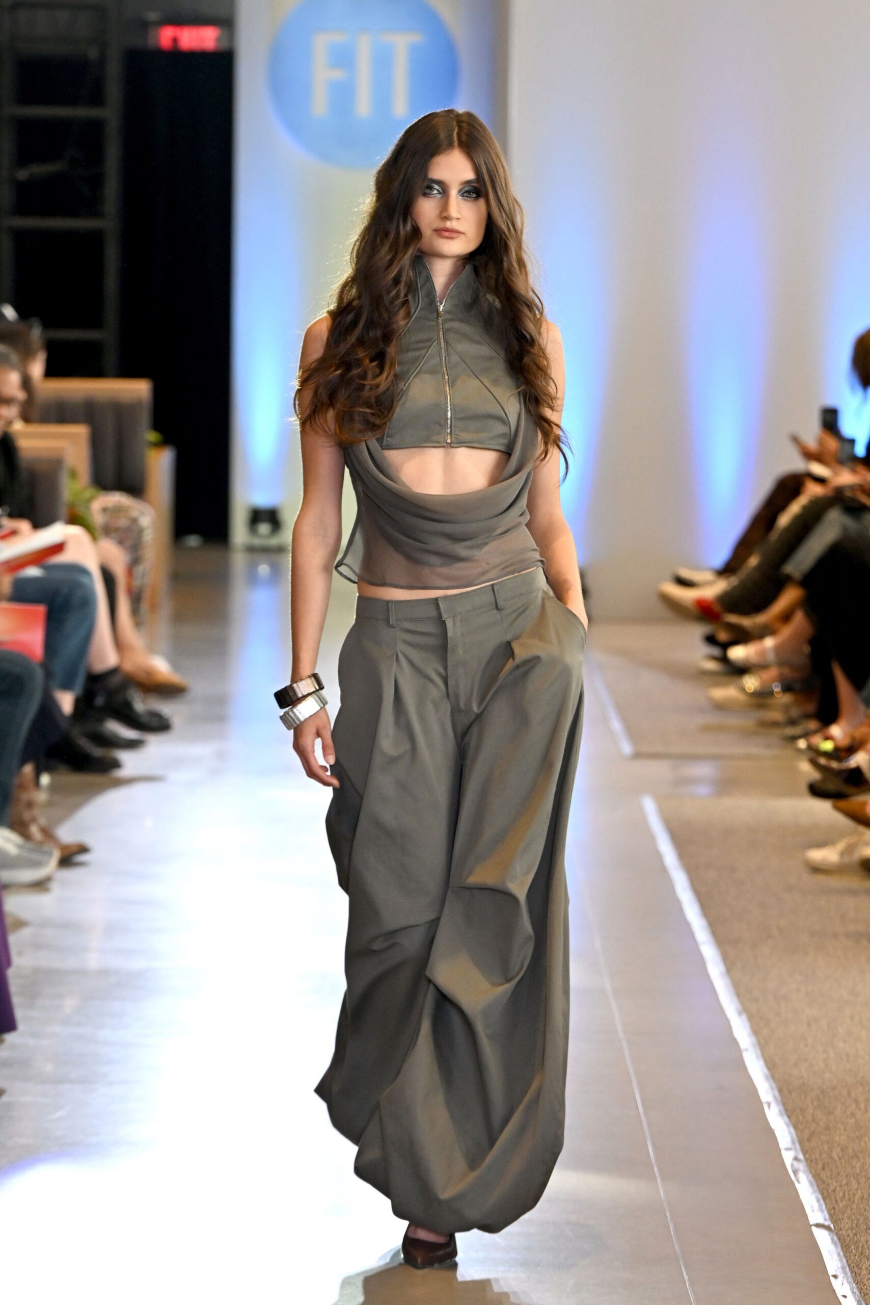 gray fitted top with cutout