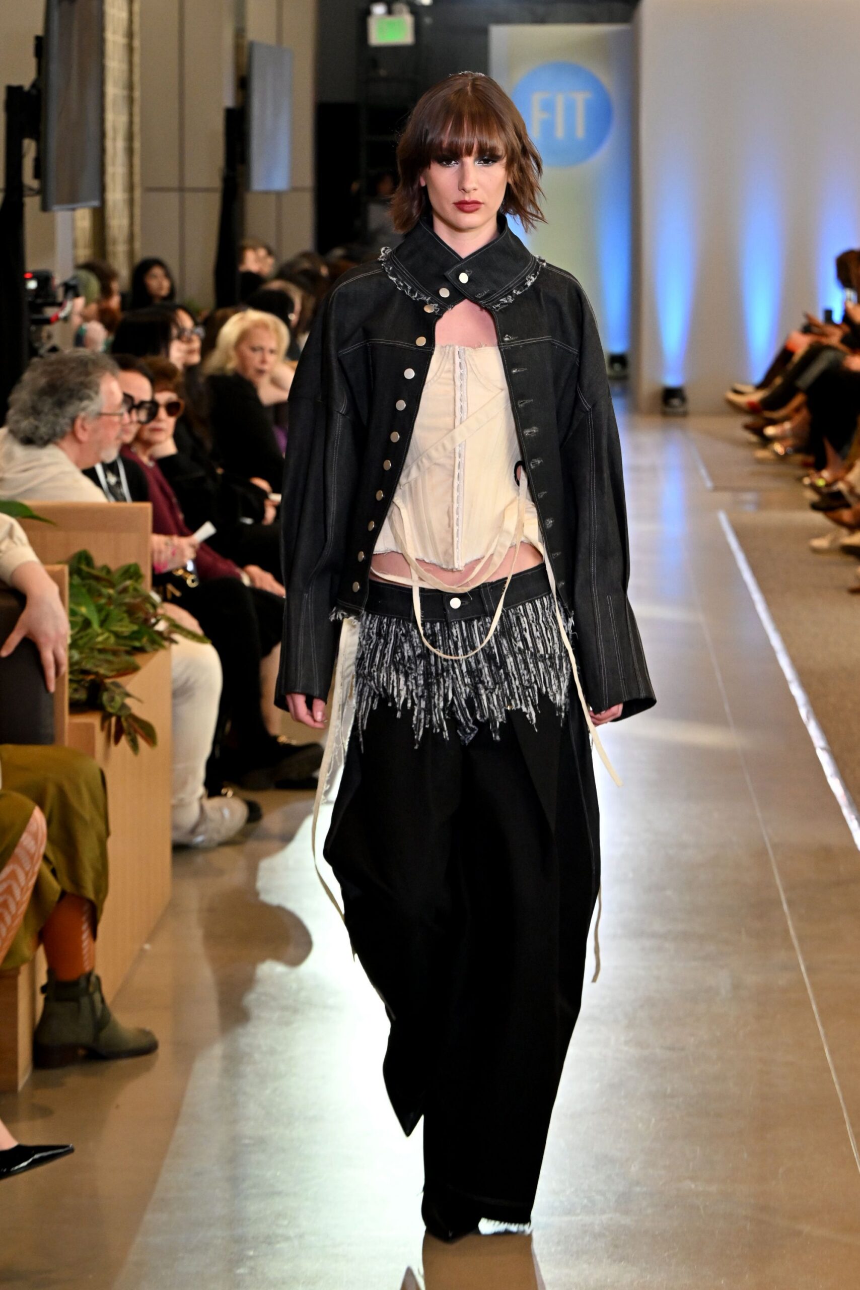 black denim jacket with white top