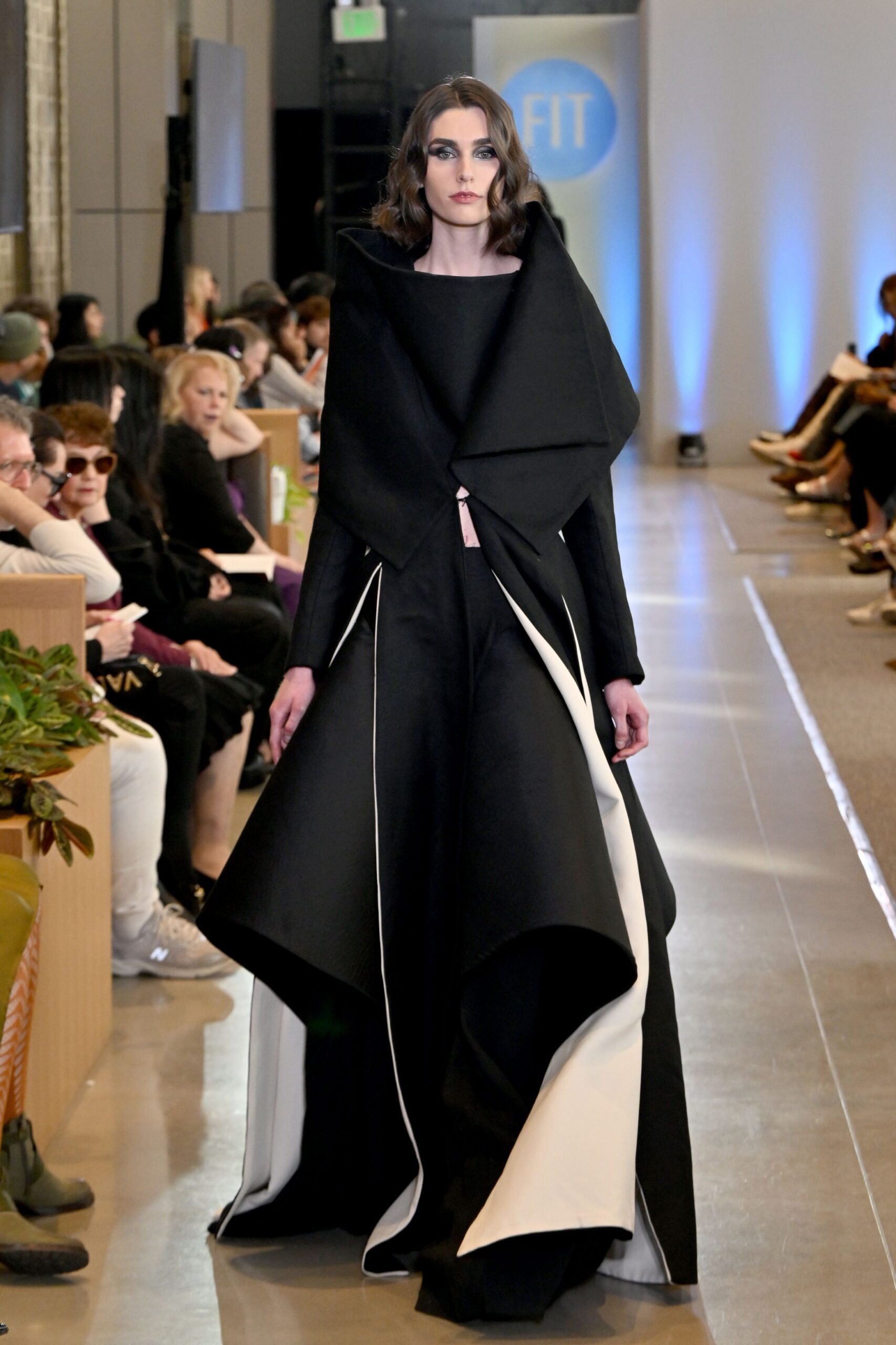 black and white pleated gown