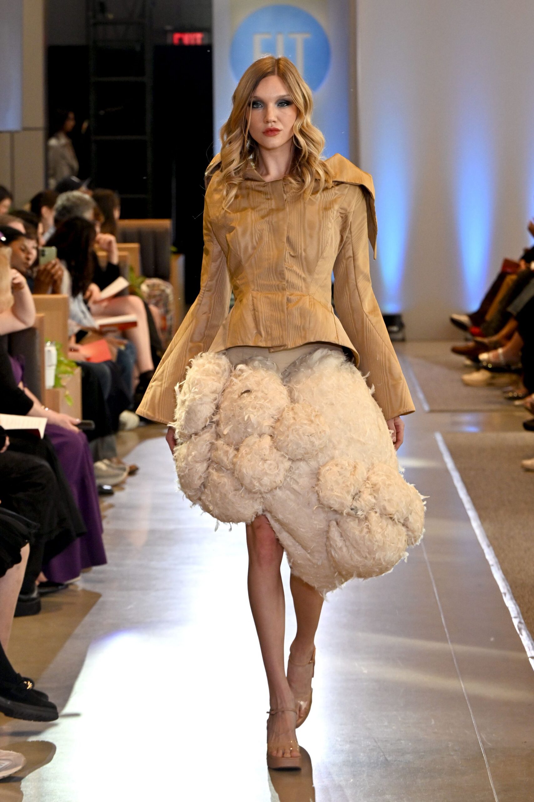 beige top white layered skirt