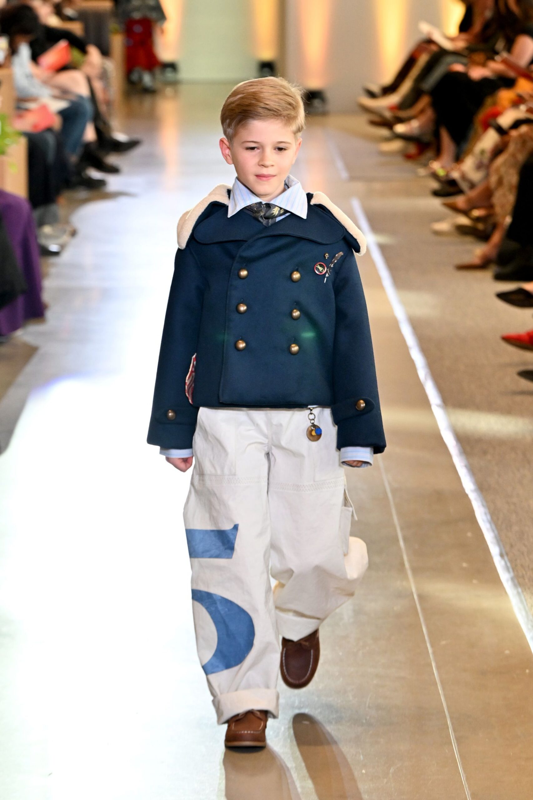 blue cotton jacket with cargo pants