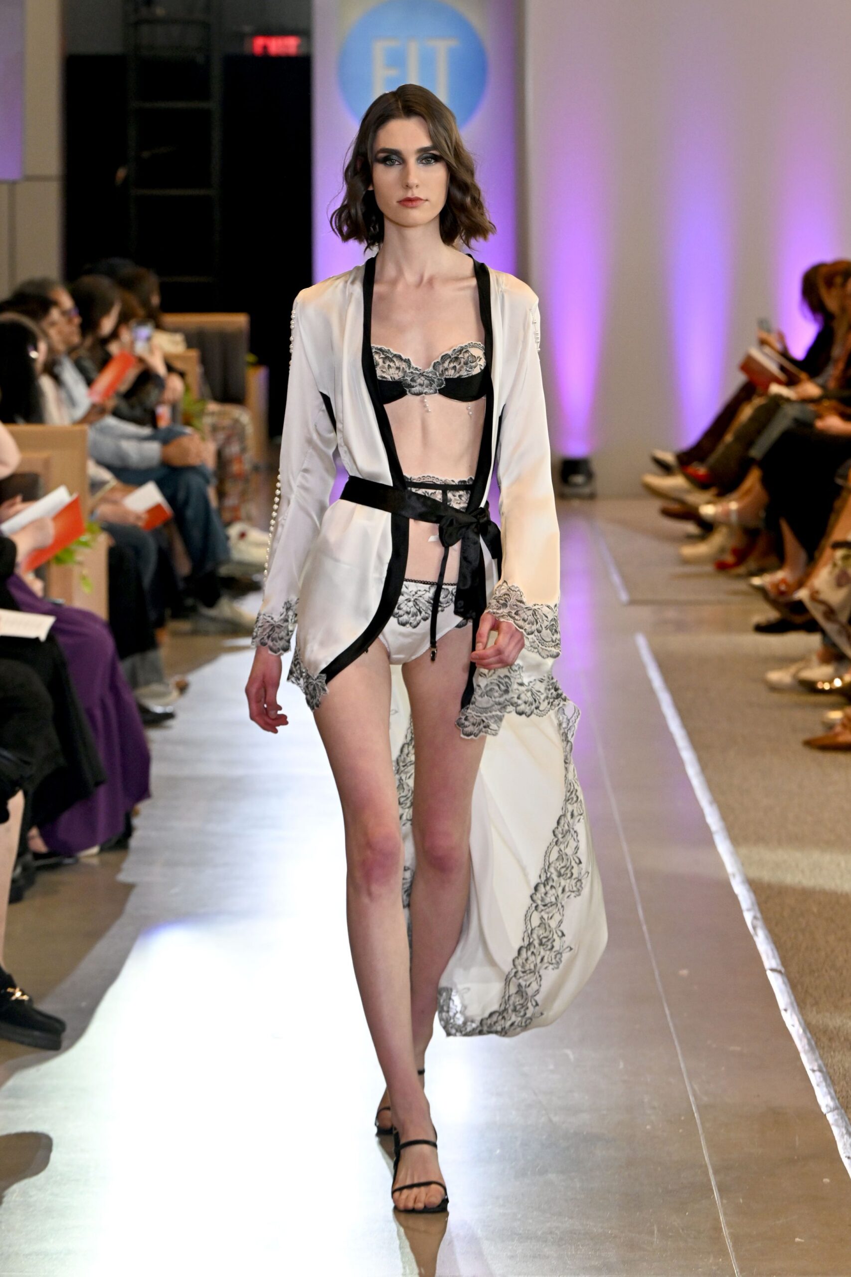 white silk robe with black lace