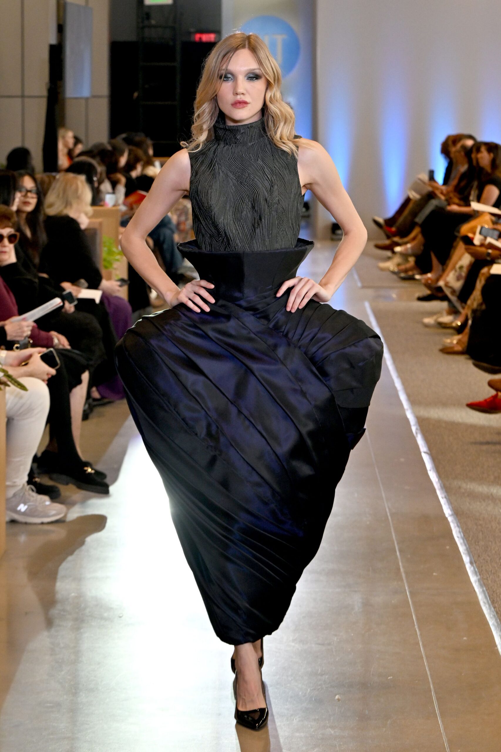 black silk pleated gown