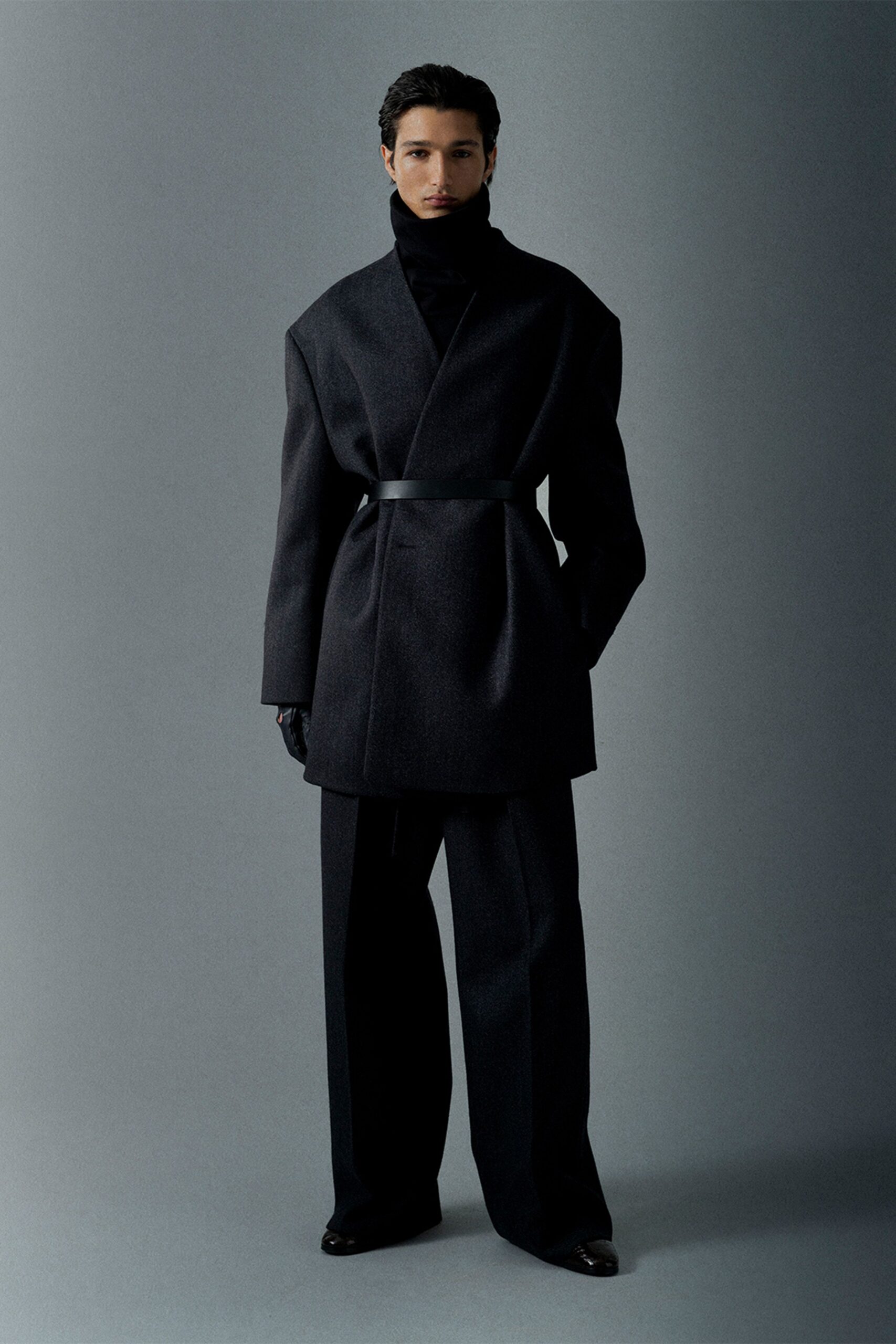 black wool coat and pants