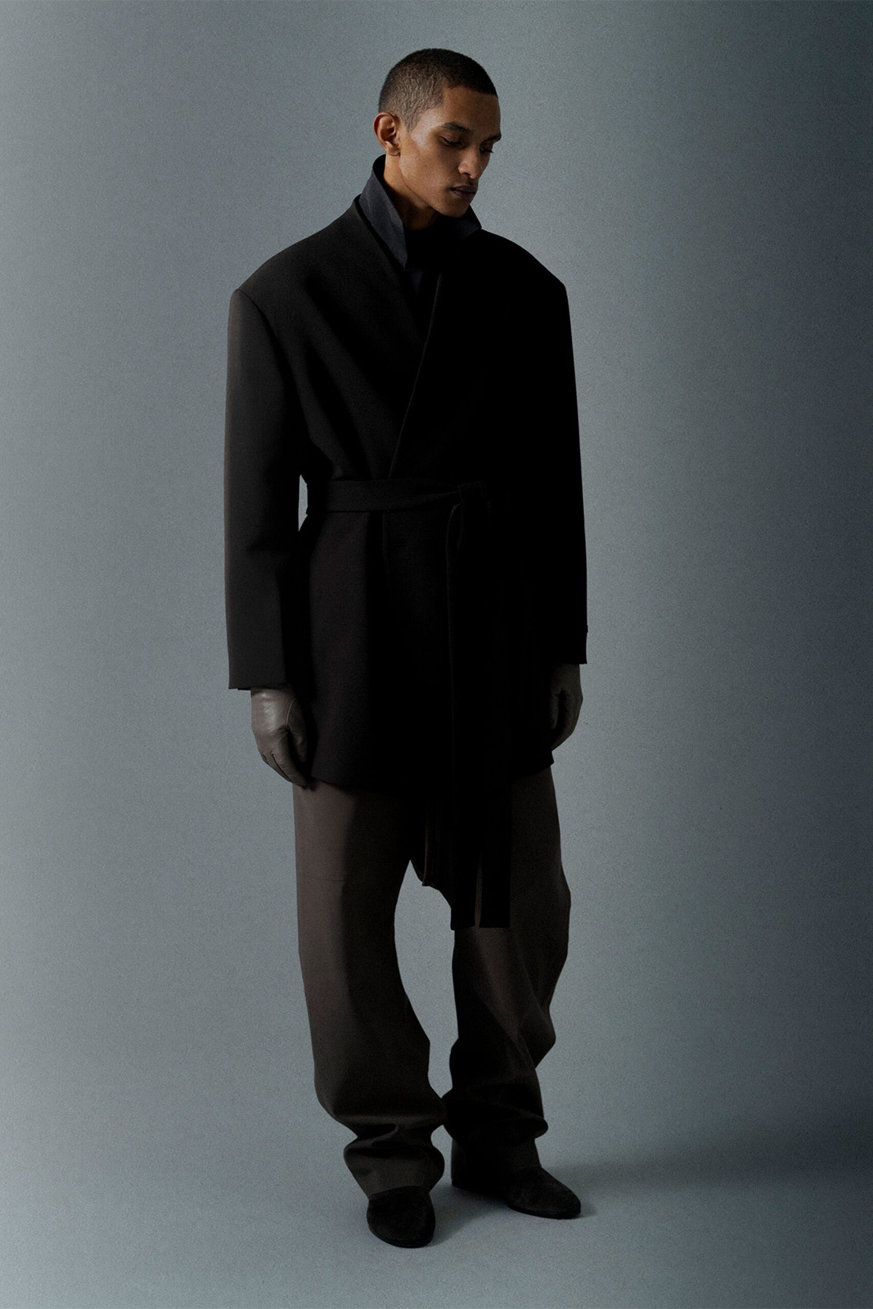 black wool coat and pants