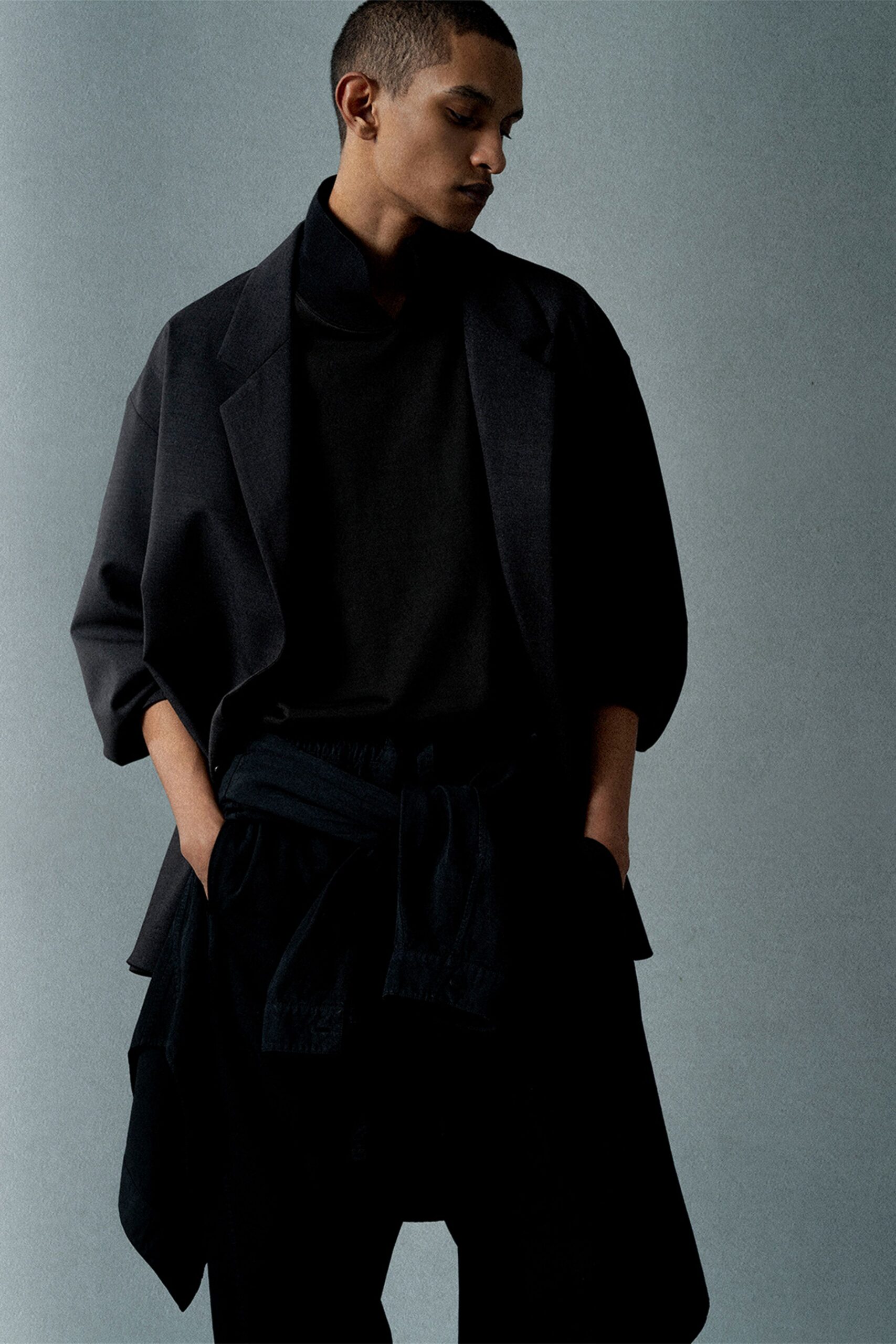 black relaxed jacket and fitted top
