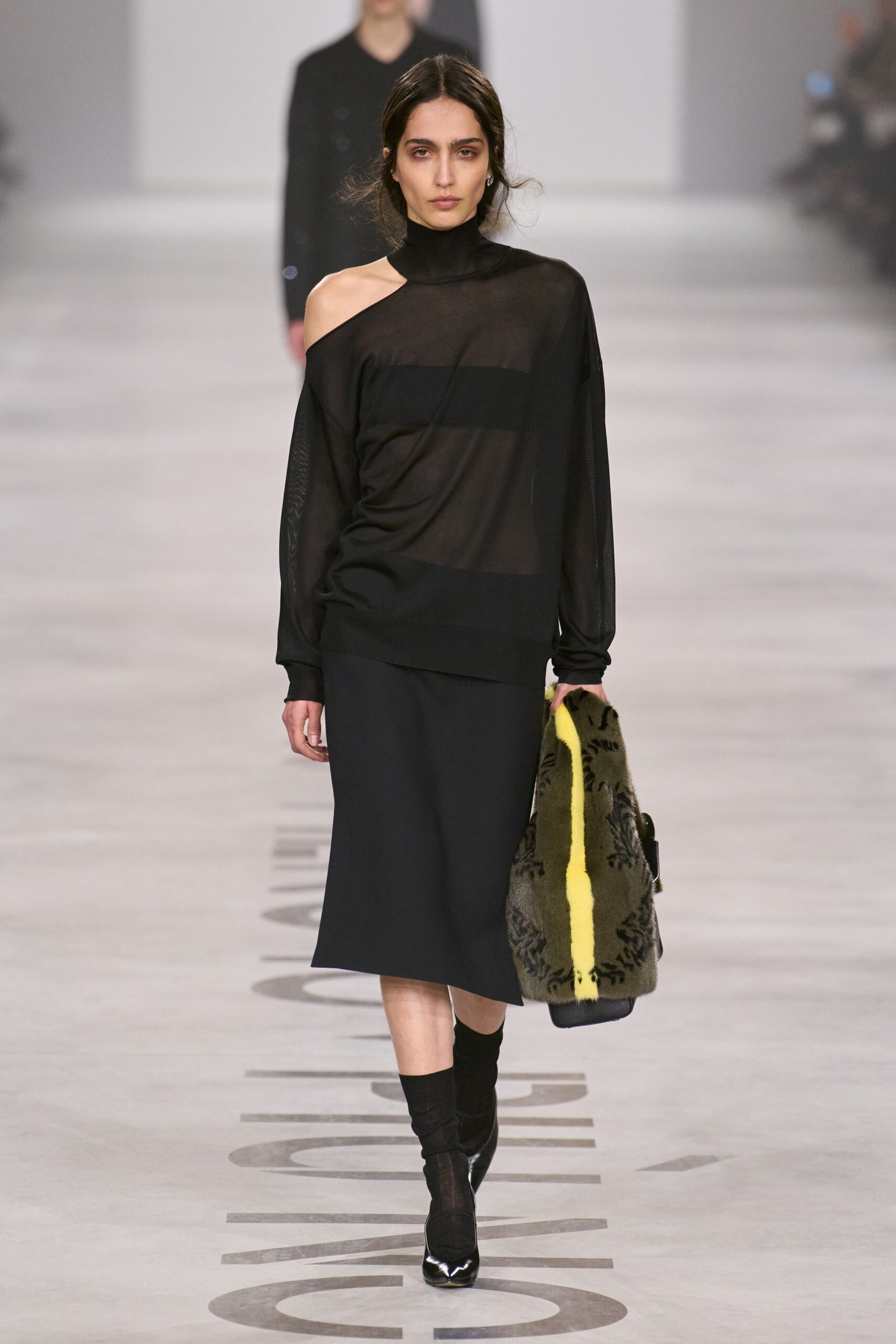 black mesh long-sleeve high-neck relaxed layered sheer top