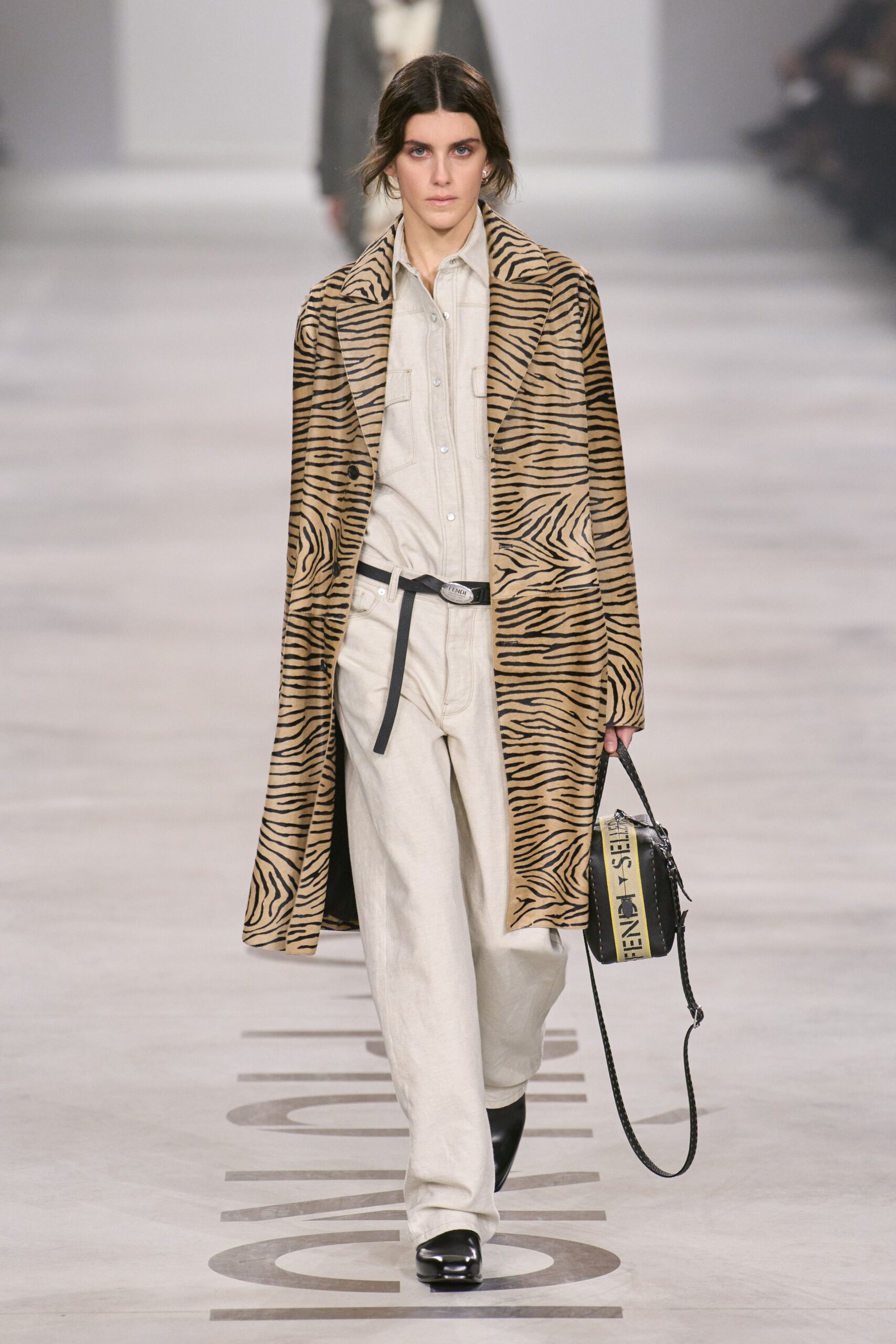 brown faux-fur relaxed animal-print coat