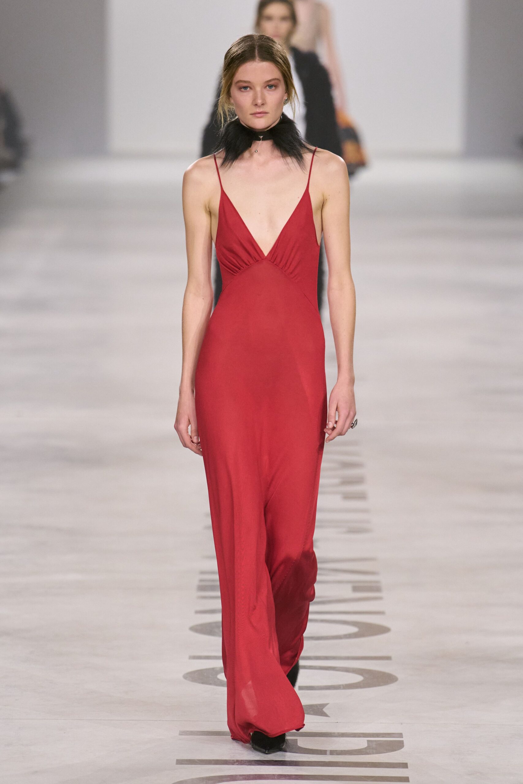 fitted red silk gown