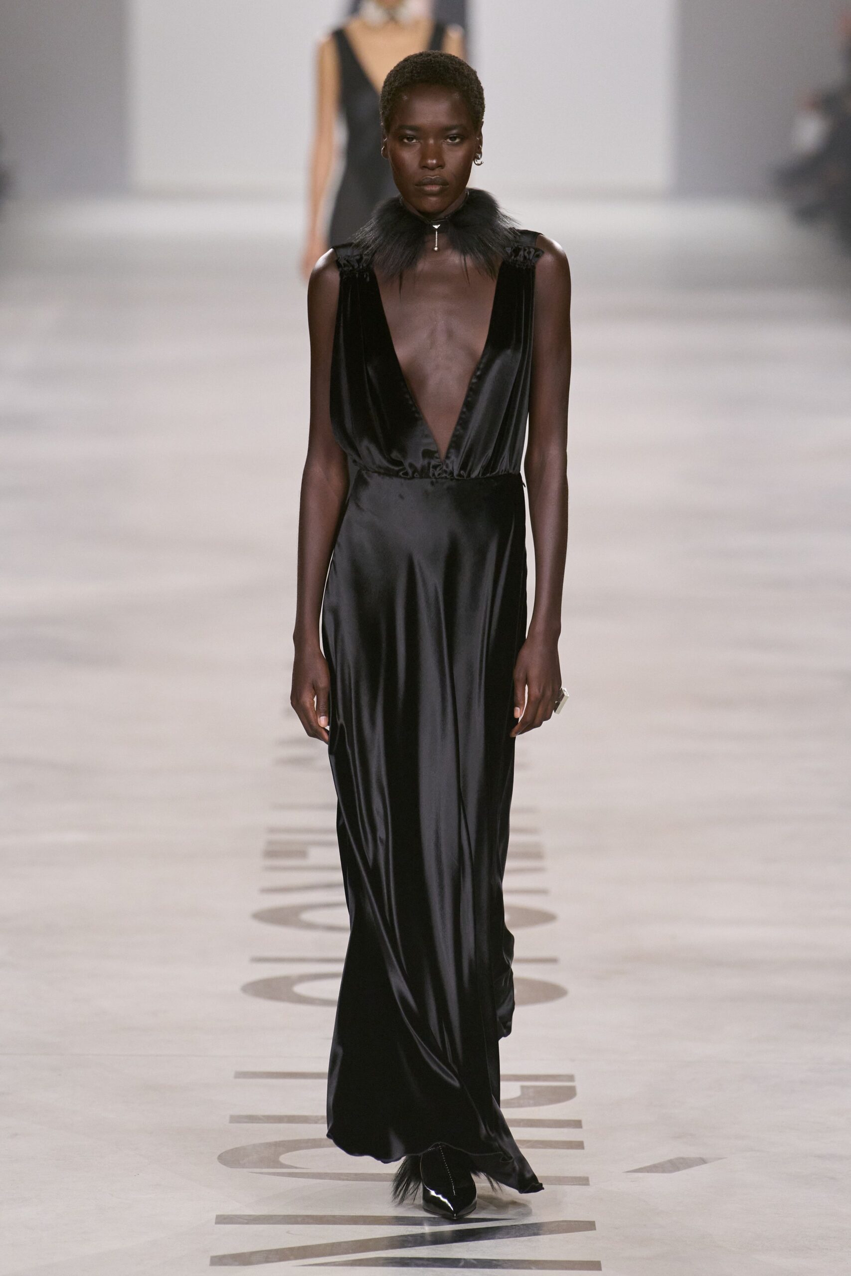 black silk sleeveless gown