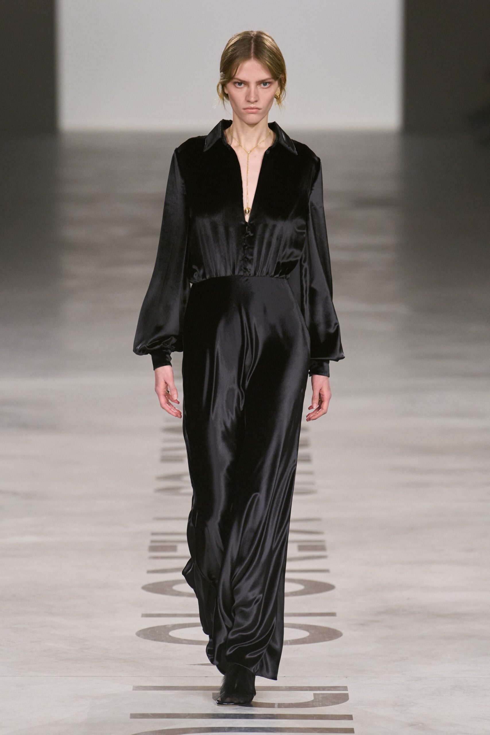 black silk long-sleeve gown