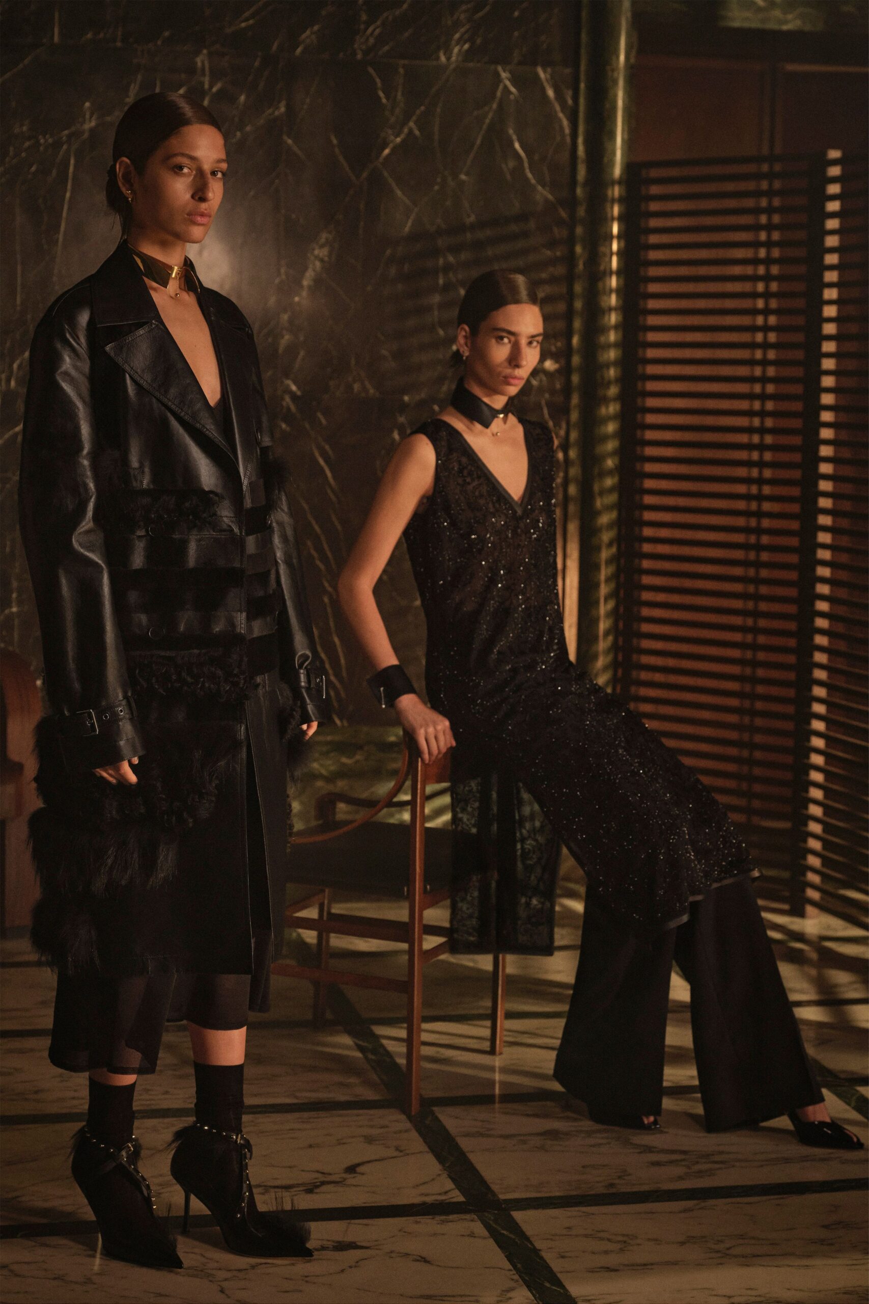 black silk sleeveless v-neck fitted sequined shiny dress