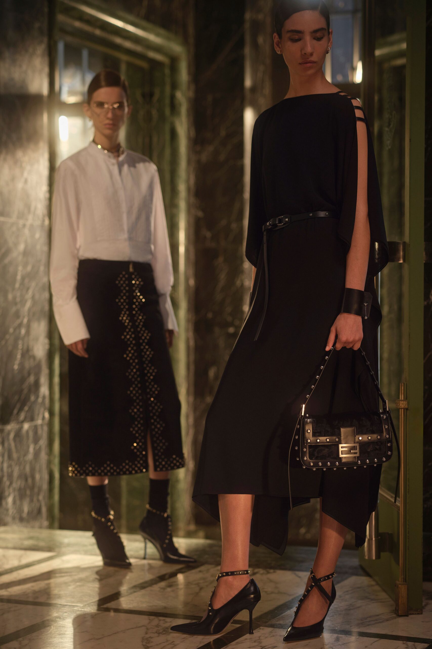 black silk asymmetric dress