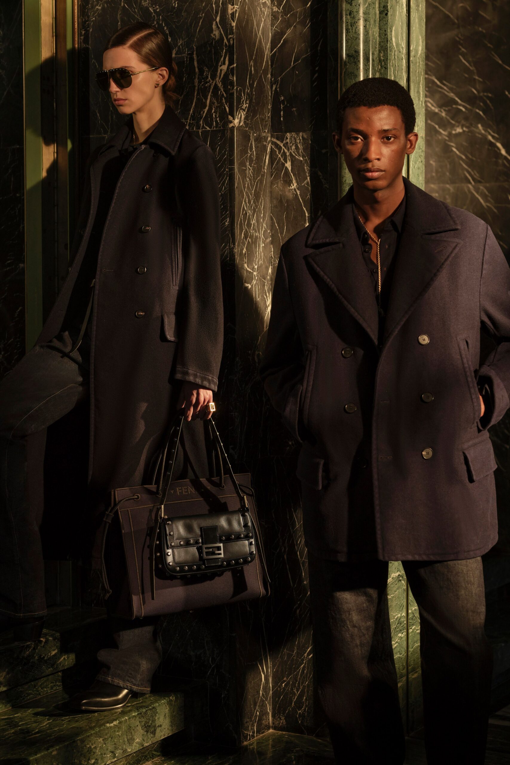 black wool long-sleeve collared relaxed coat