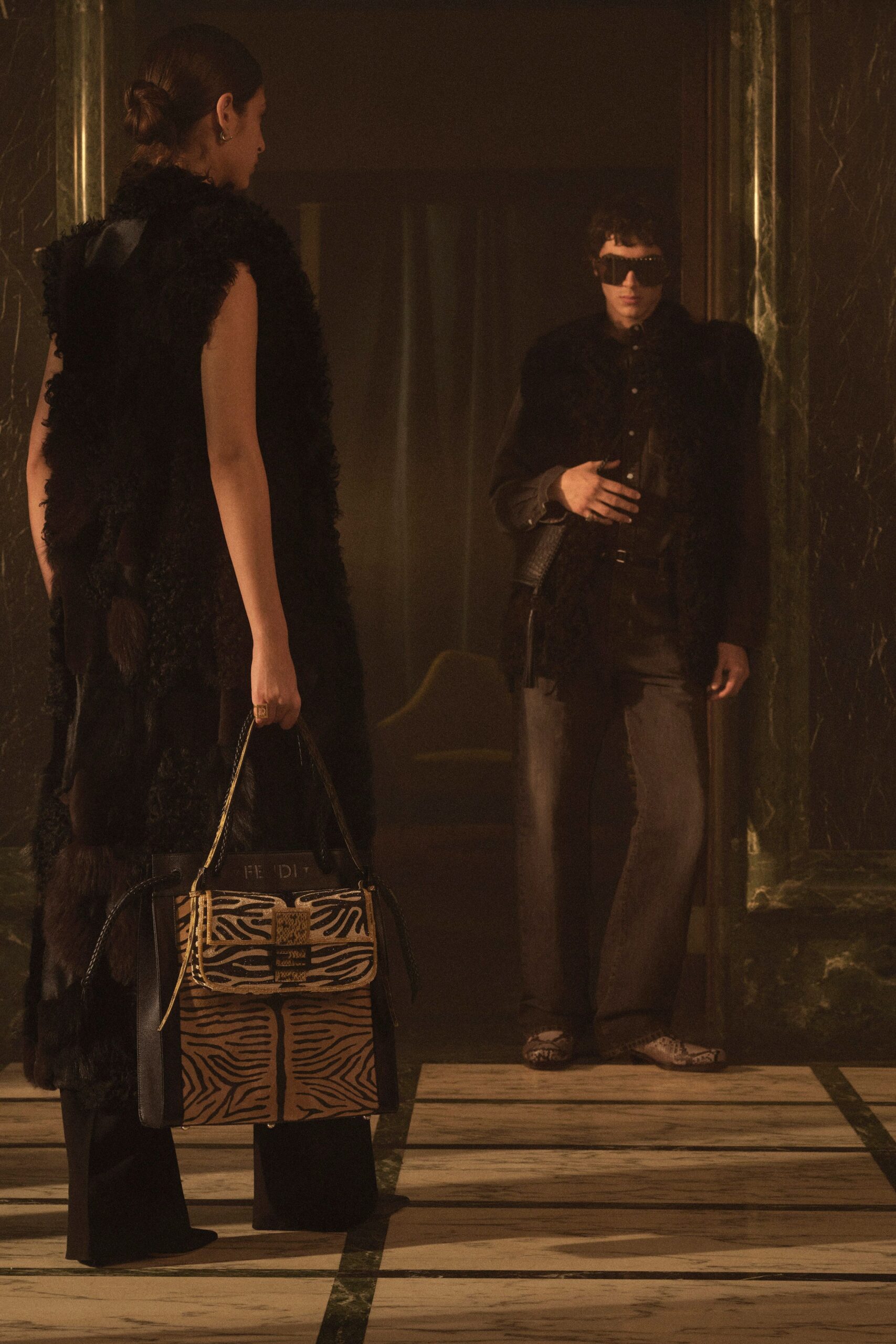 black fur relaxed layered coat