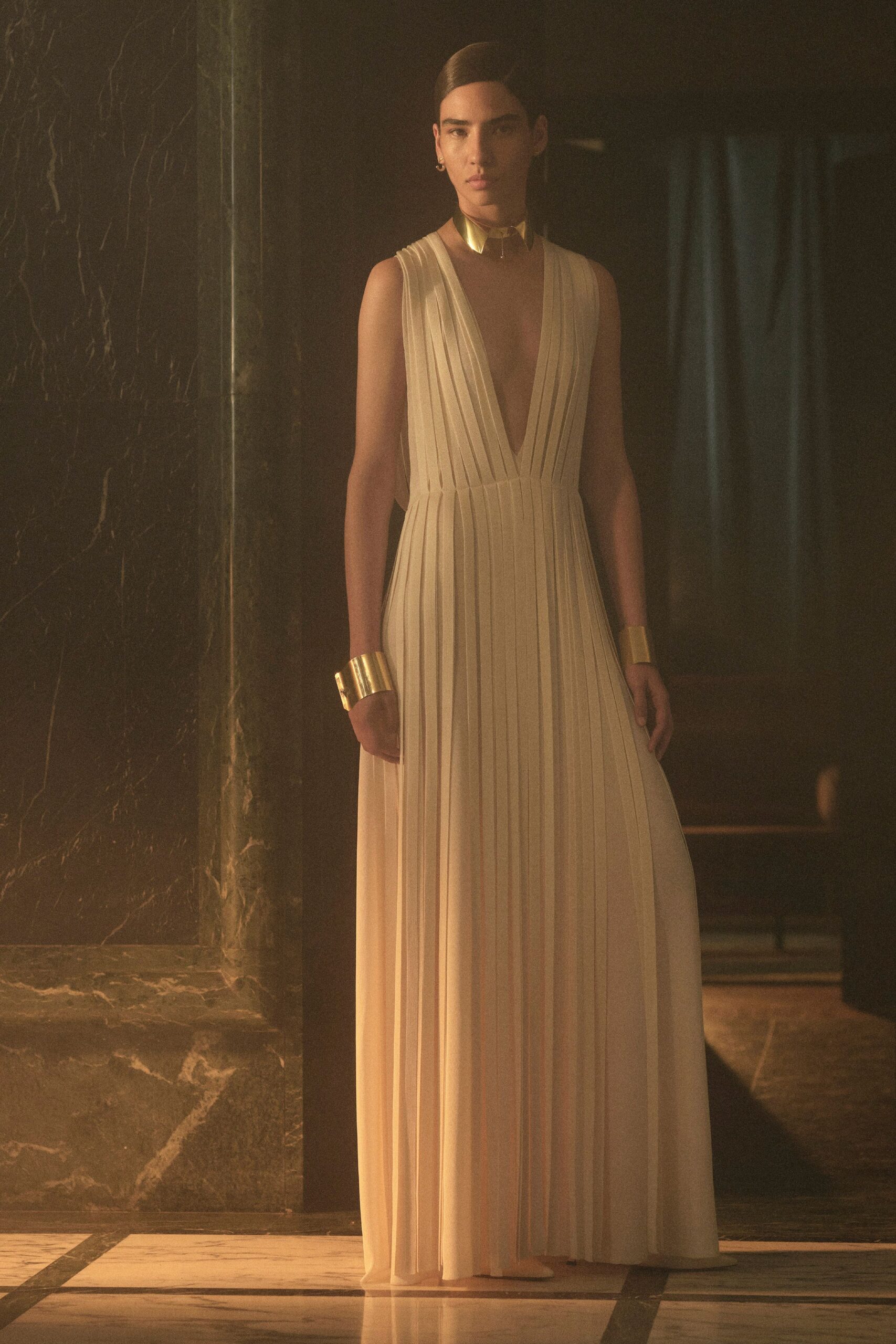 ivory silk sleeveless gown
