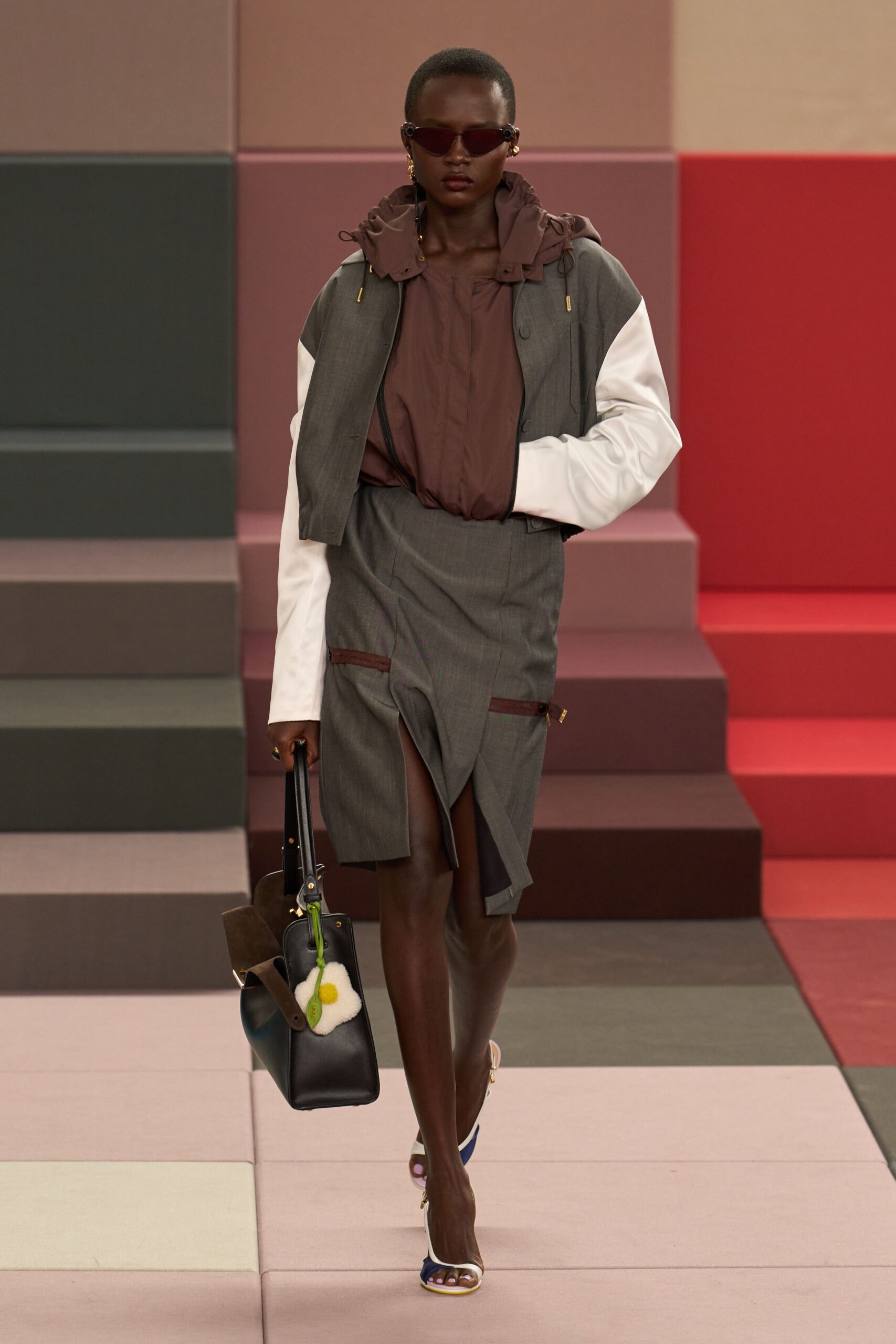 gray cotton slit fitted skirt