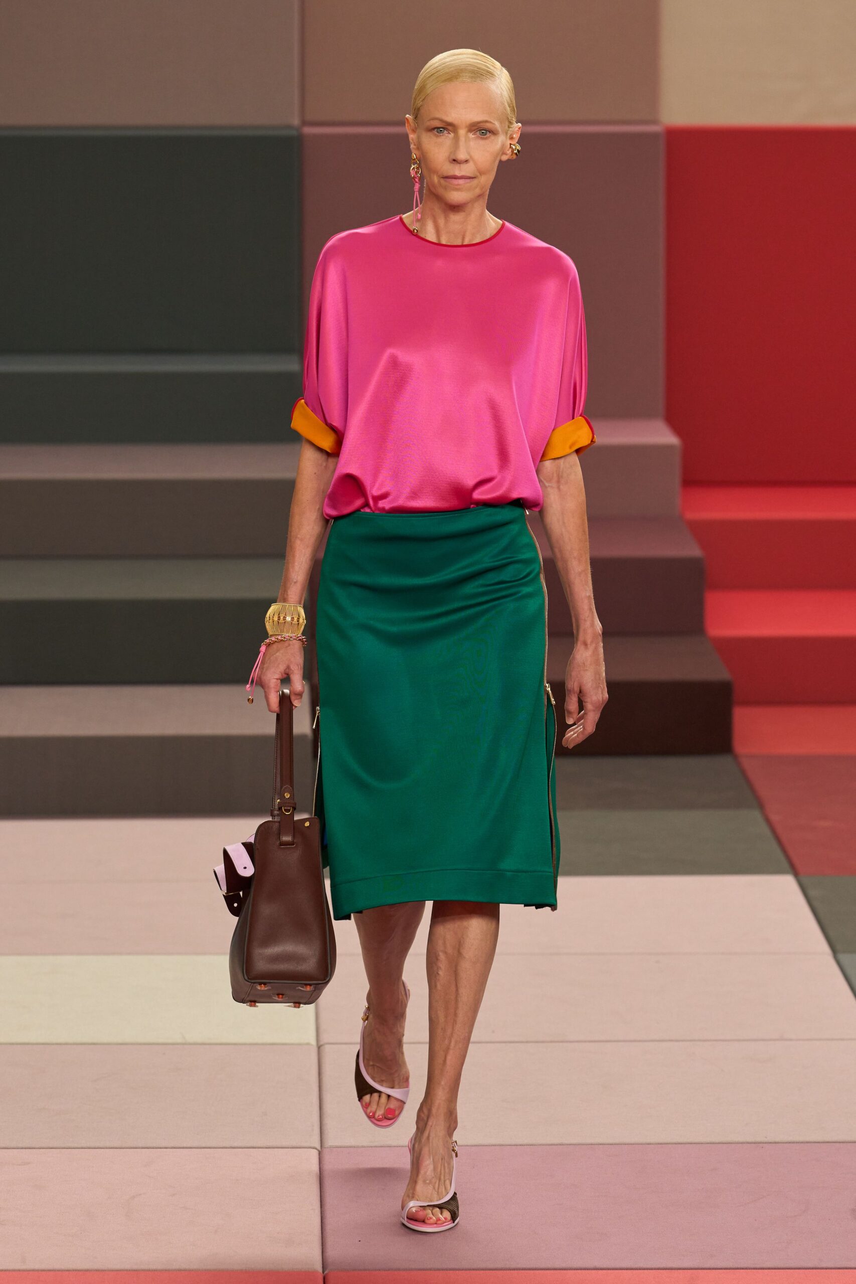 green silk fitted pencil midi skirt