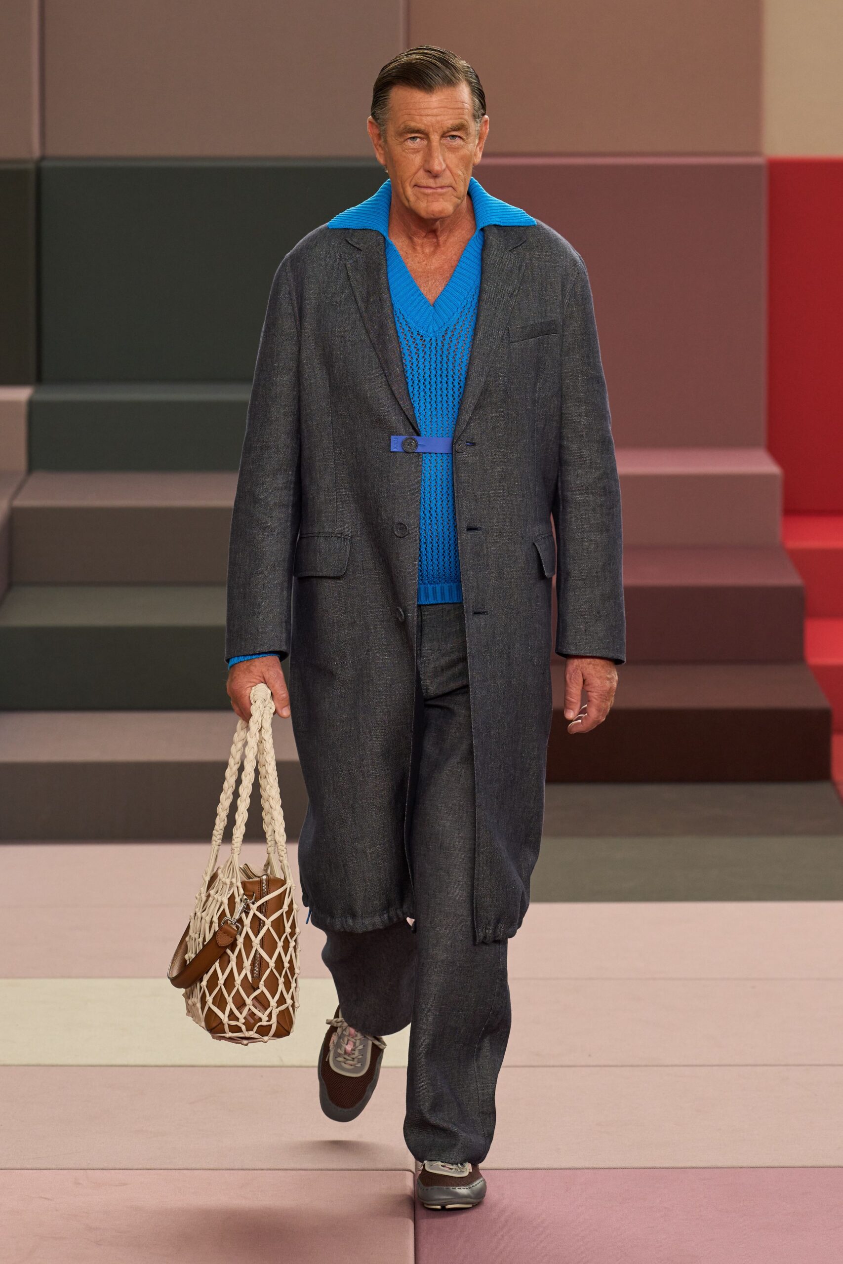 blue denim long-sleeve collared relaxed coat