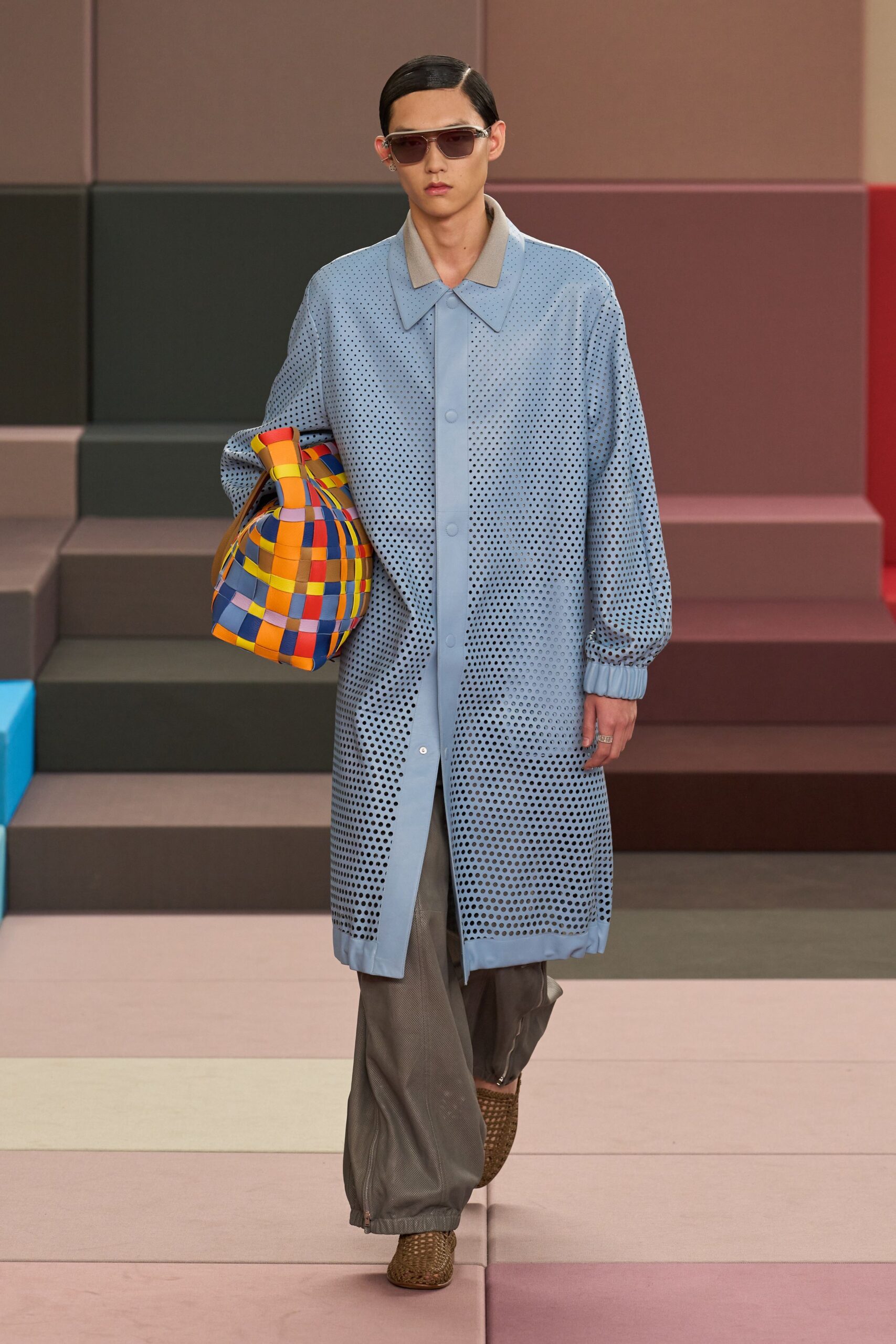 blue cotton coat with multi bag