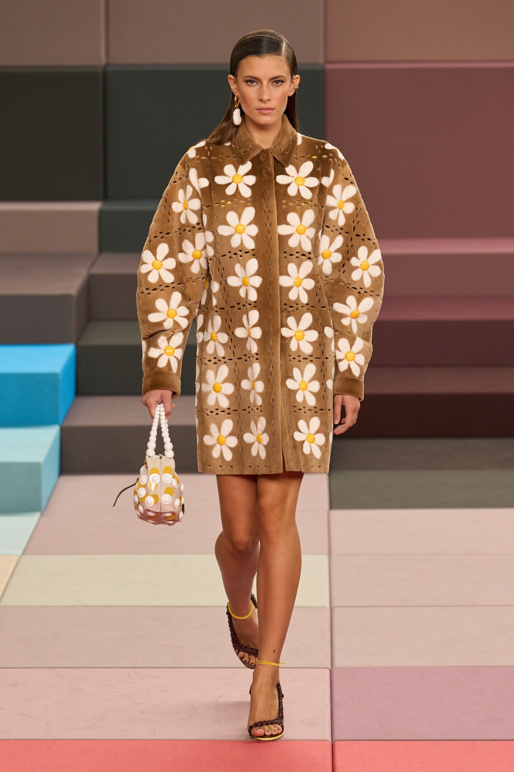 brown cotton long-sleeve collared fitted embroidered coat