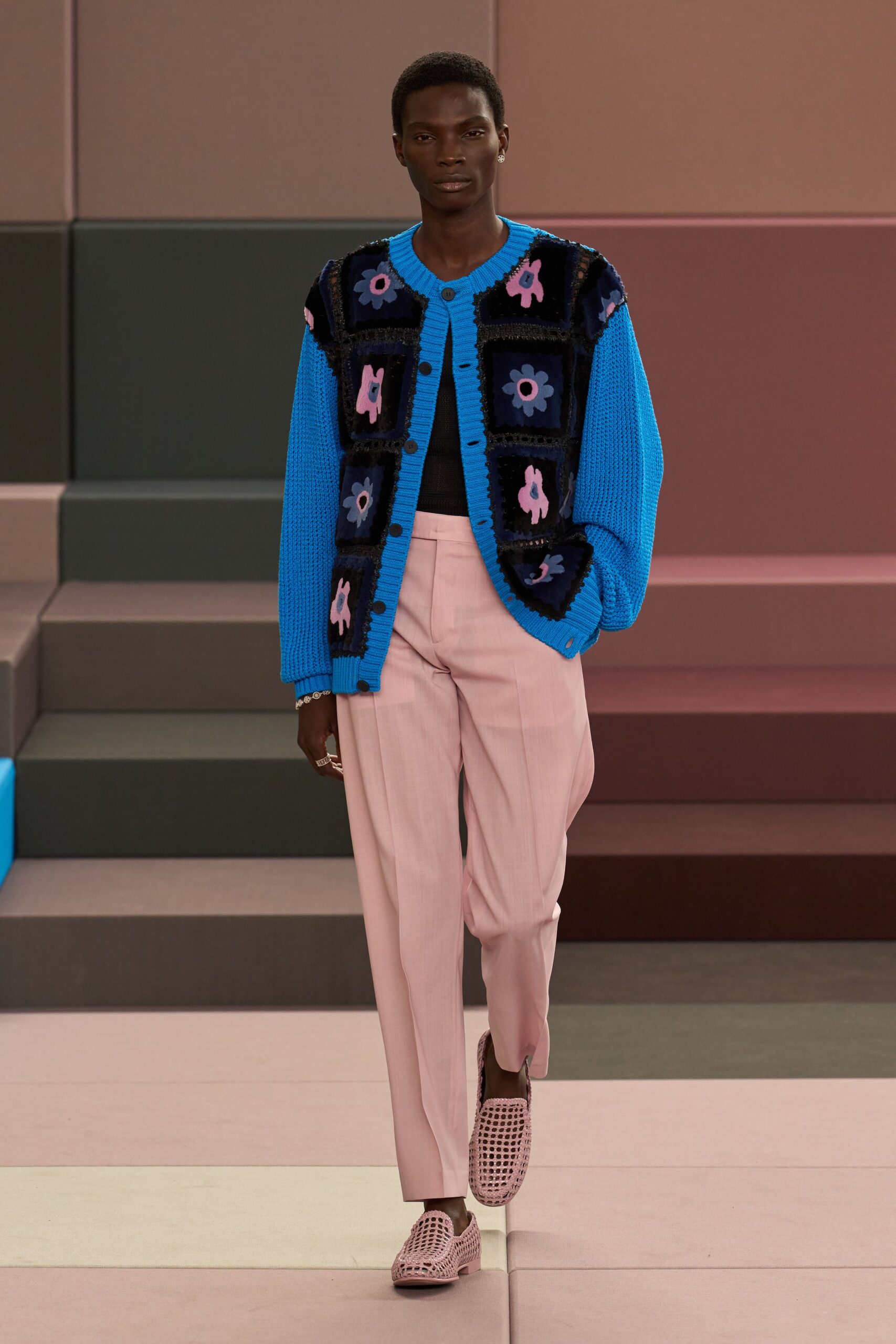 pink cotton tailored straight-leg pants