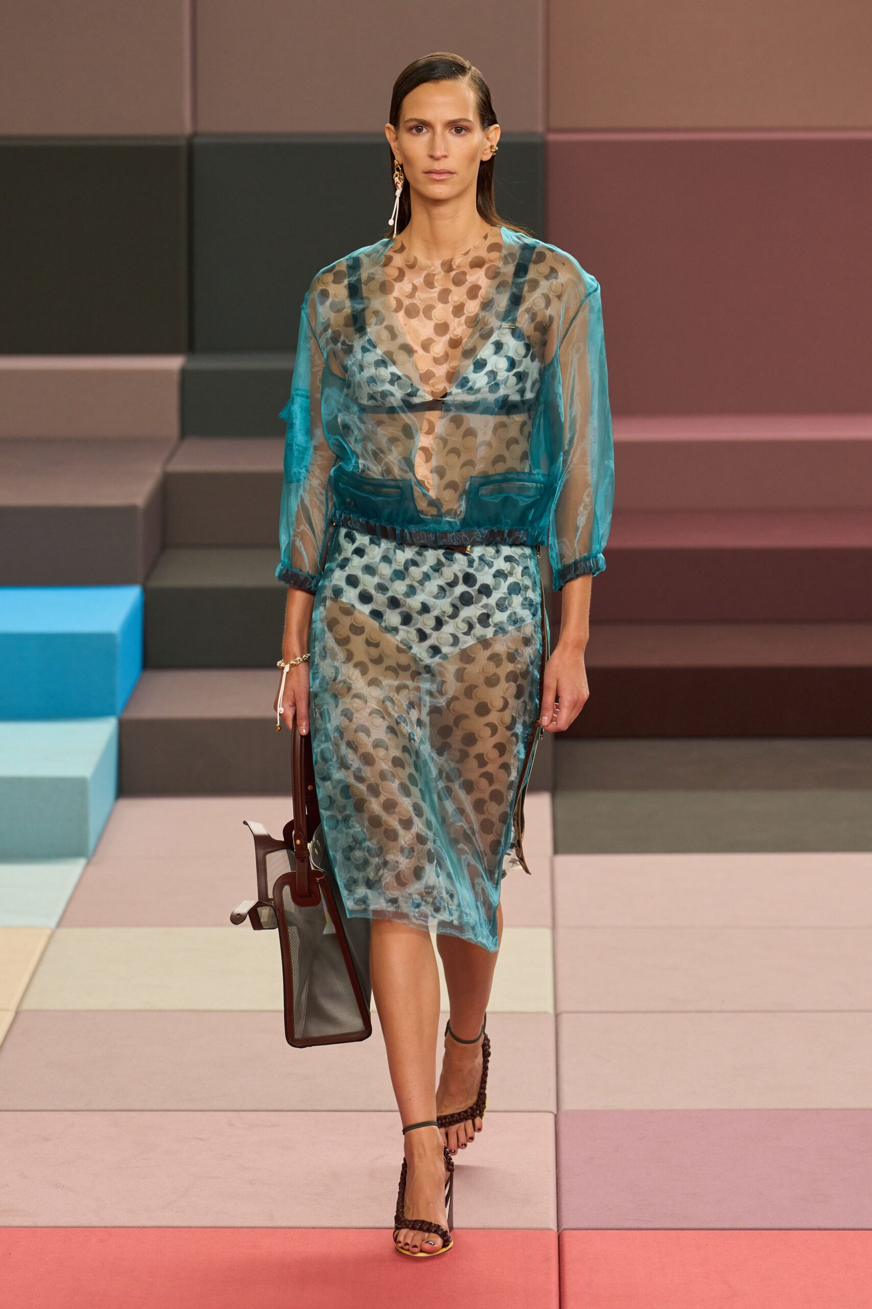 blue printed sheer midi dress