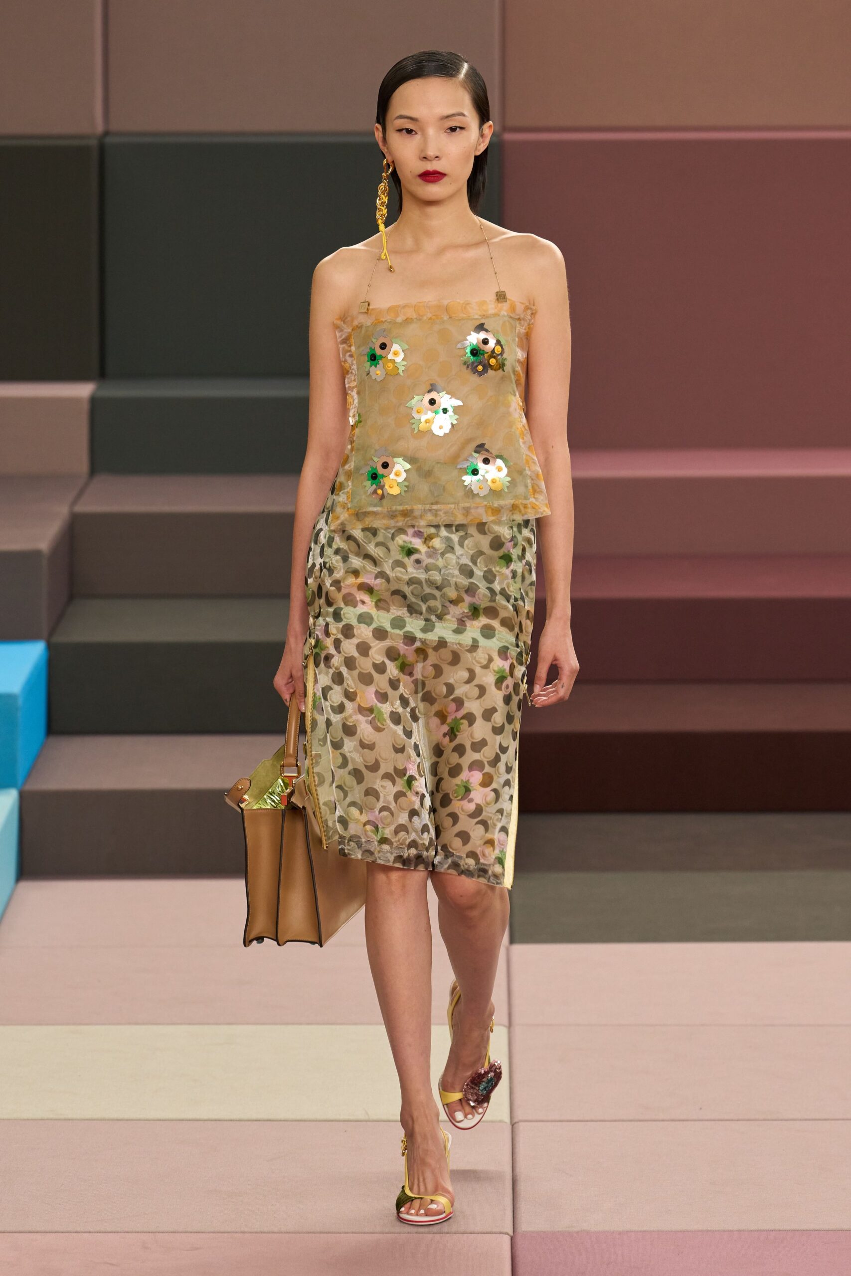 beige silk sleeveless square-neck fitted embroidered top