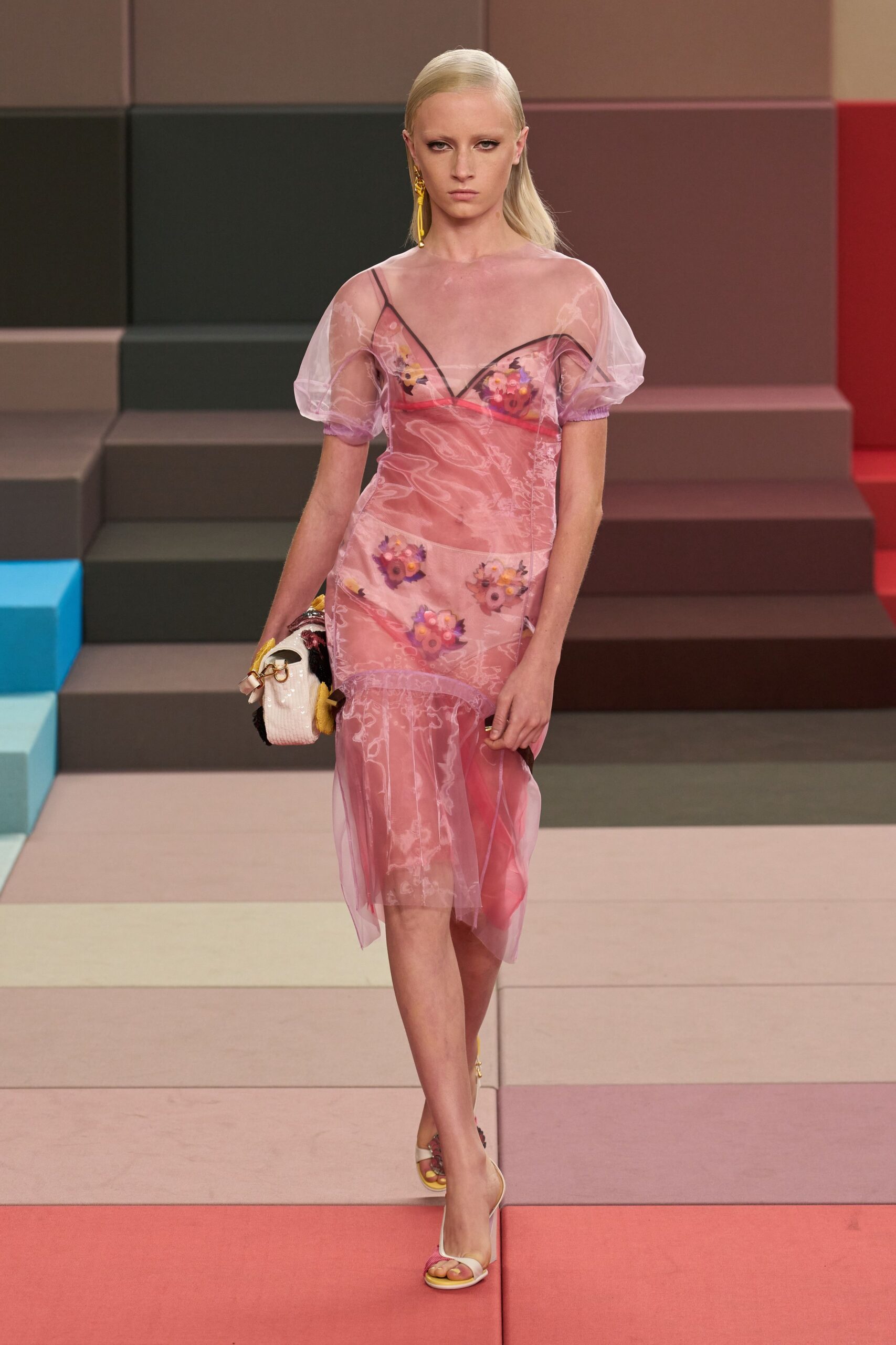 pink silk short-sleeve v-neck fitted embroidered dress