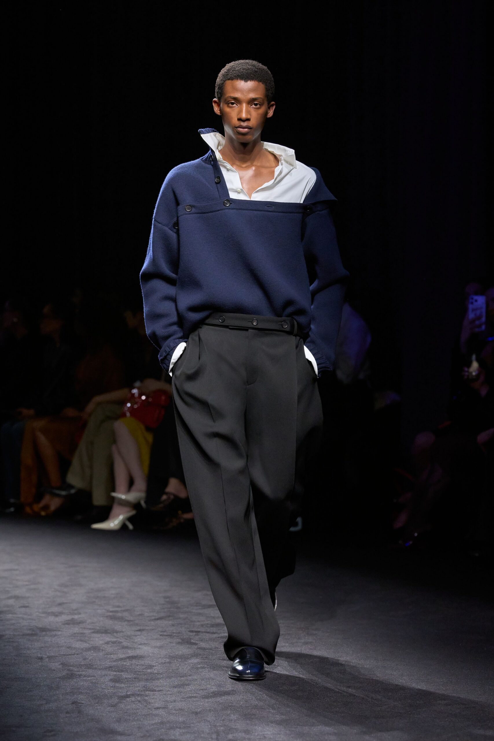 black wool tailored pleated pants