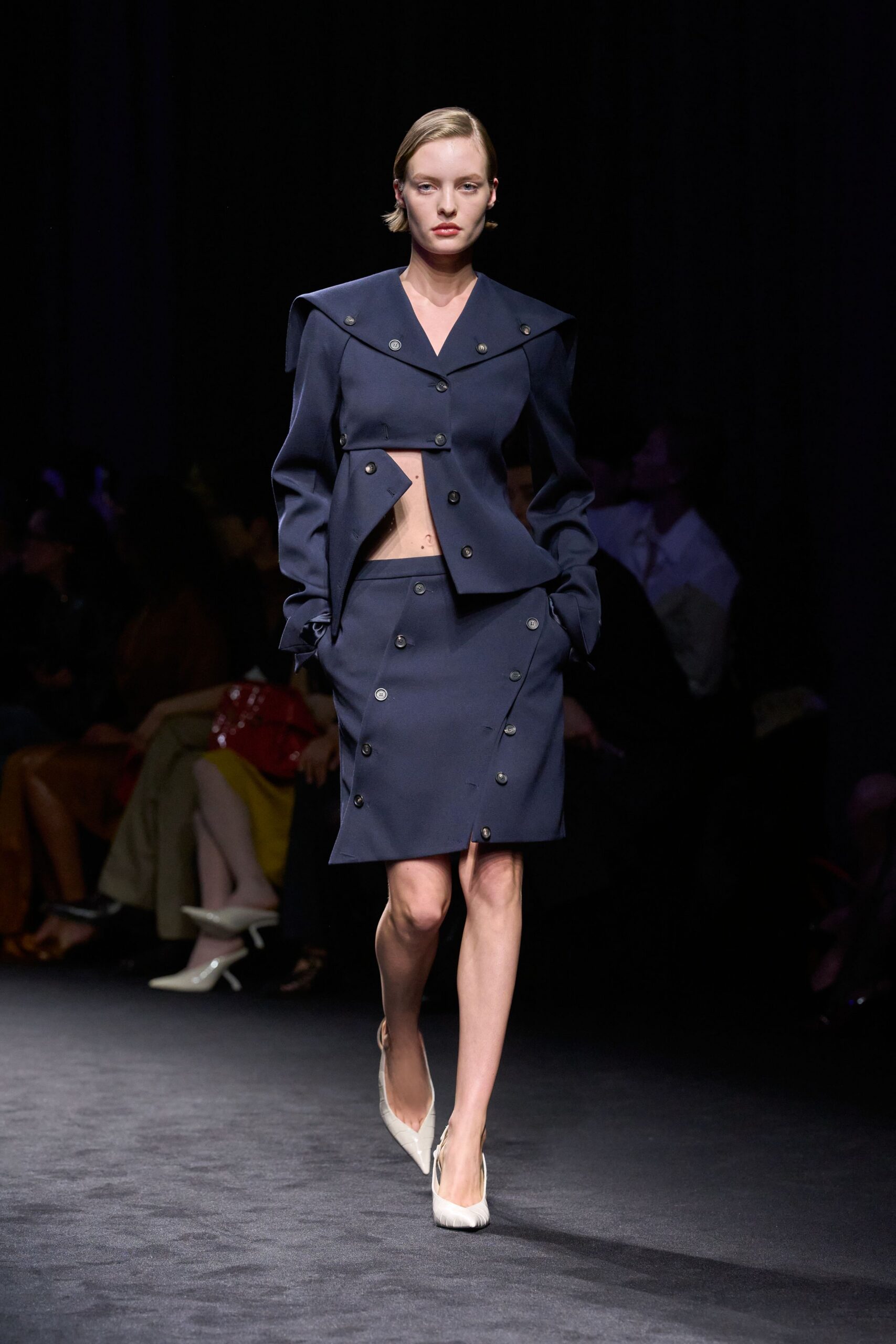 blue fitted buttoned skirt