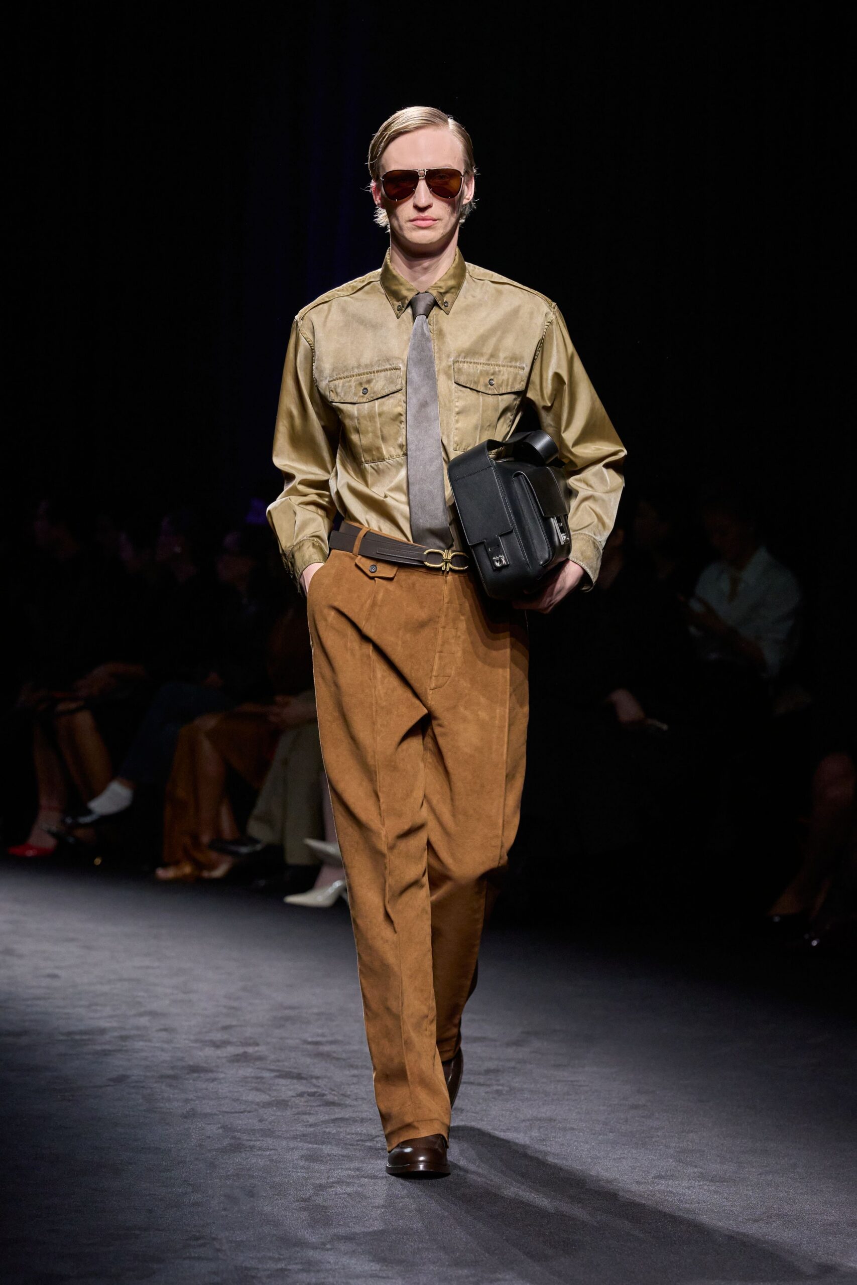 brown cotton tailored high-waisted pleated pants