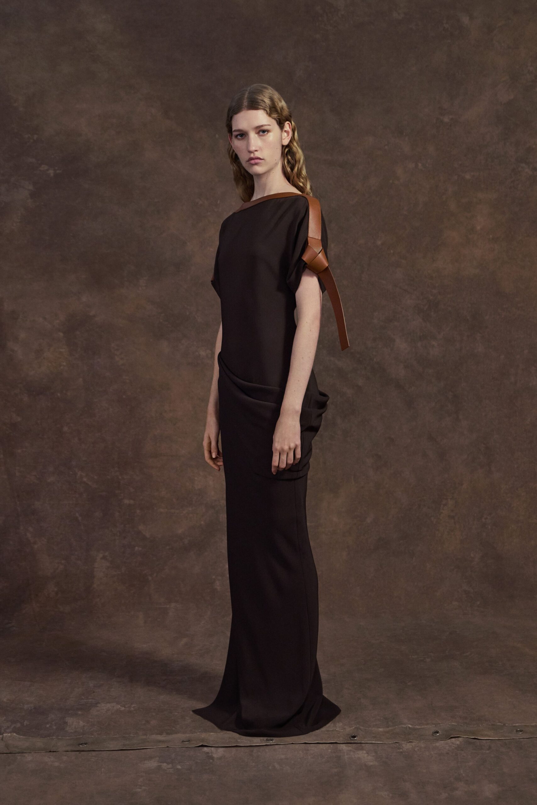 black silk fitted gown