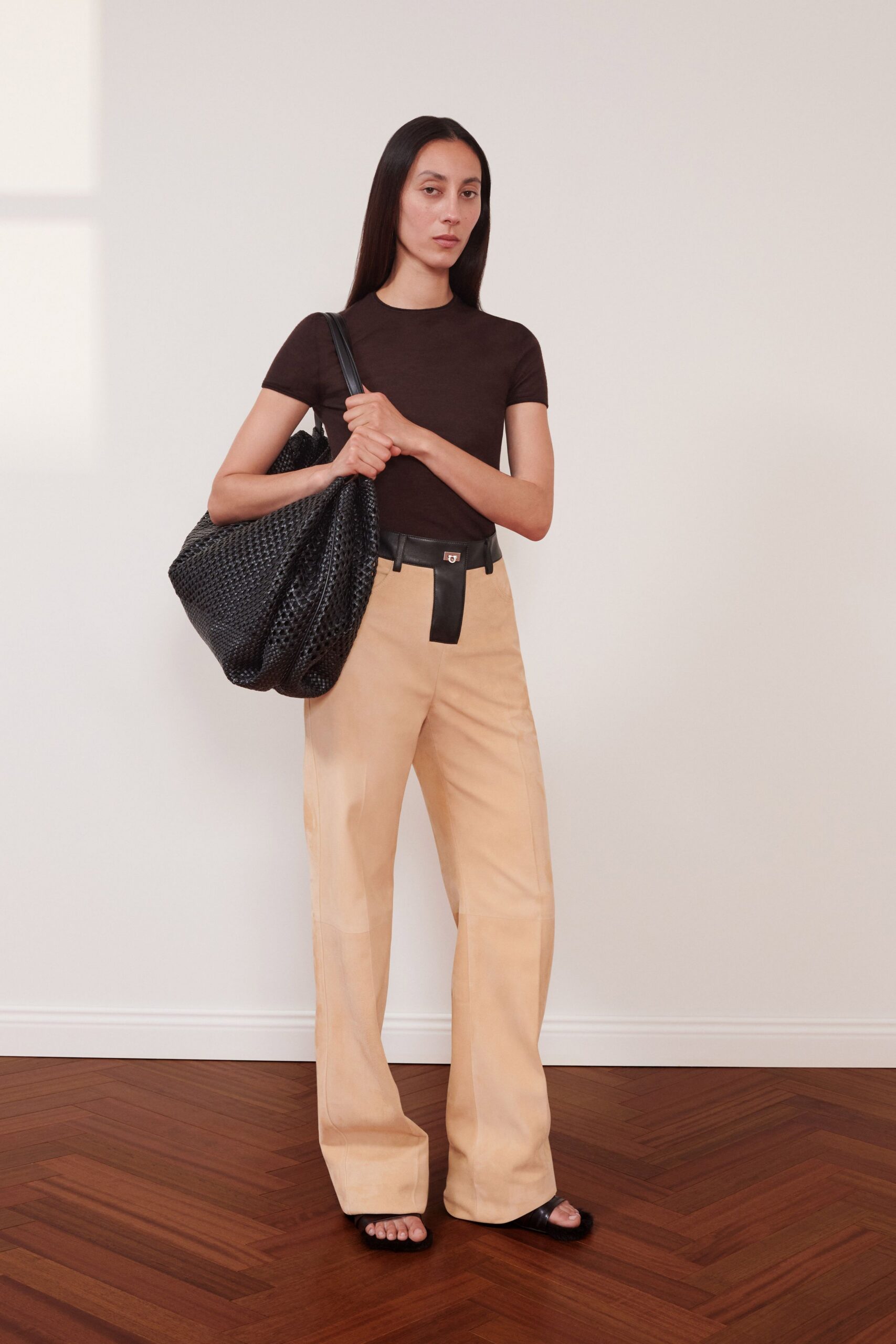 beige cotton relaxed high-waisted straight-leg pants