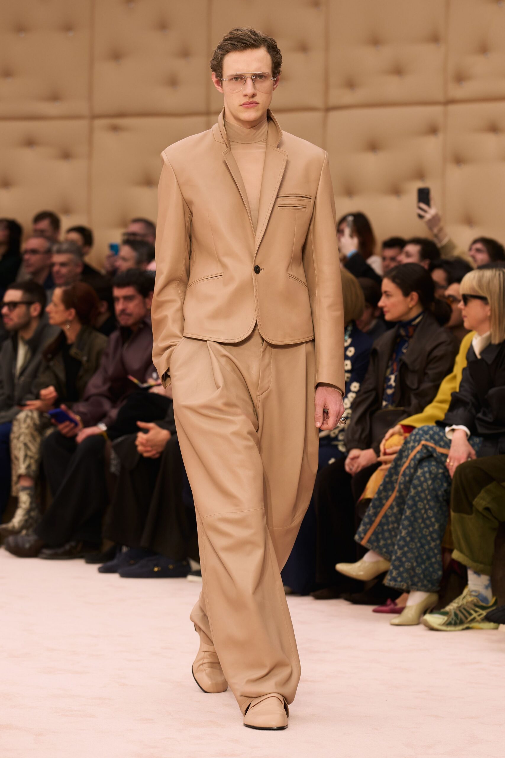 beige leather relaxed wide-leg pants