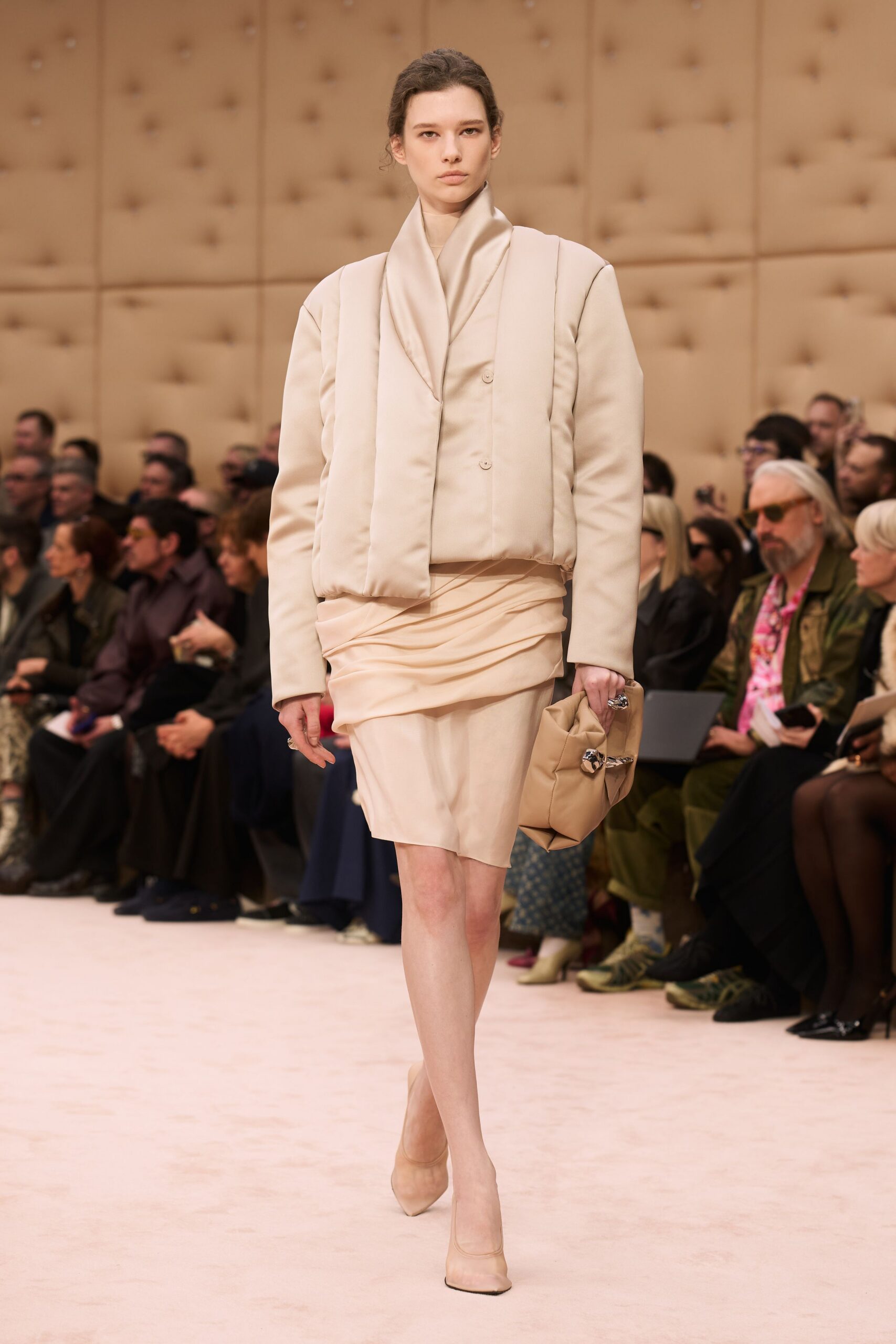 beige cotton long-sleeve collared oversized buttoned jacket