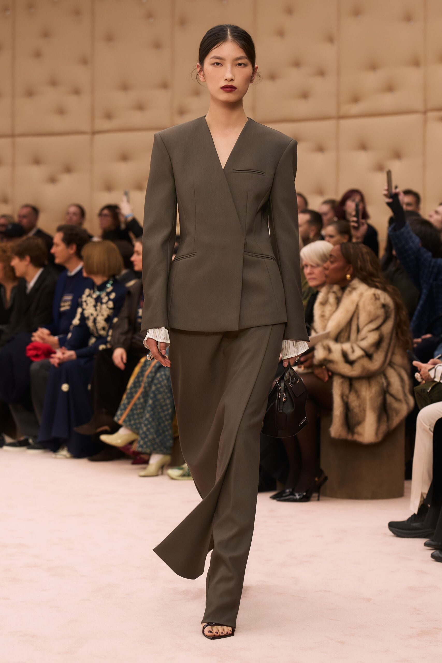 gray wool long-sleeve v-neck tailored buttoned suit