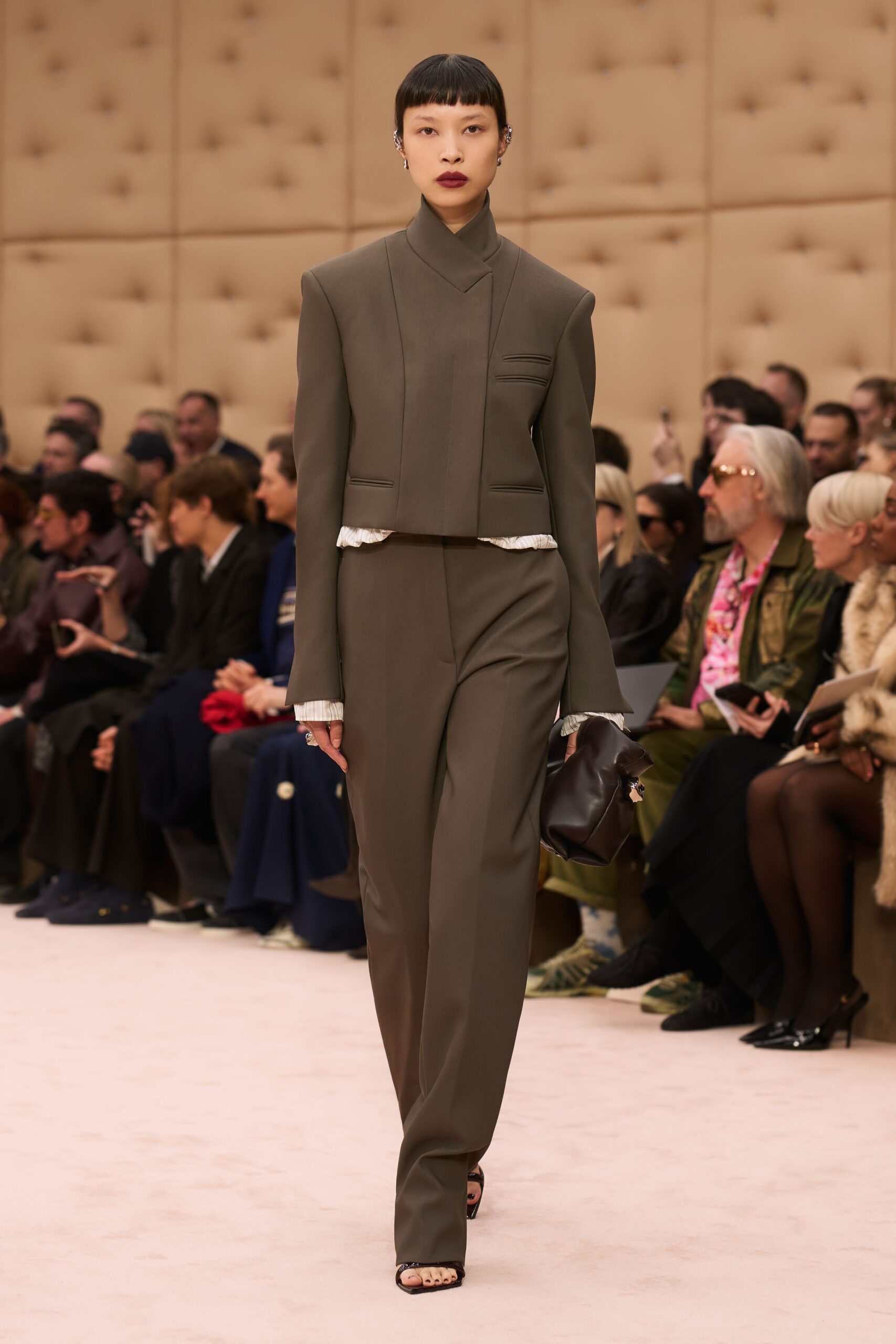 brown wool long-sleeve collared tailored buttoned suit