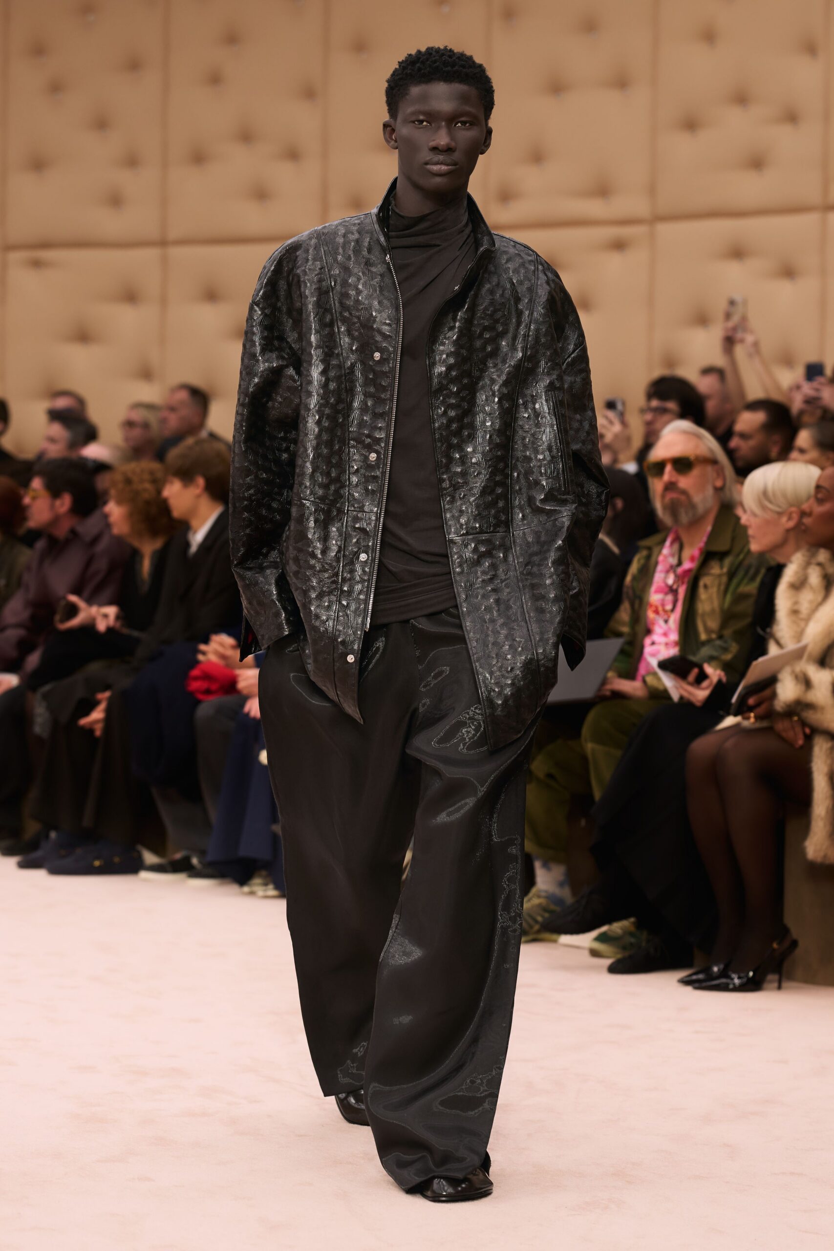 black silk long-sleeve collared relaxed textured shirt