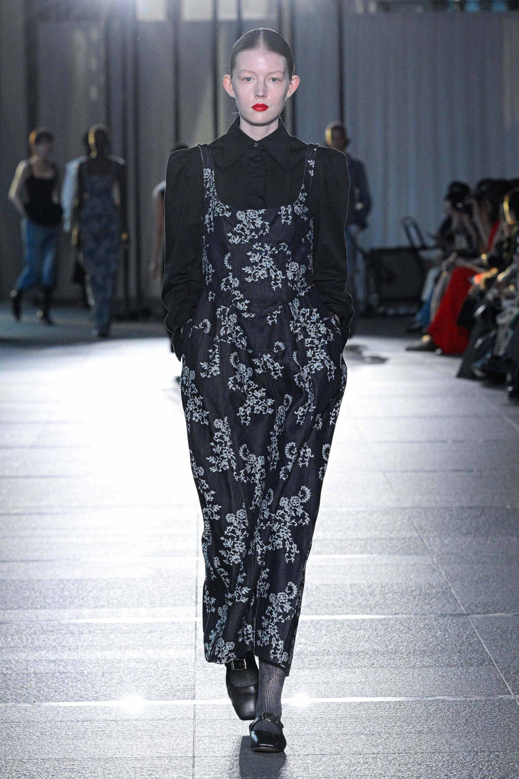 black silk embroidered midi dress