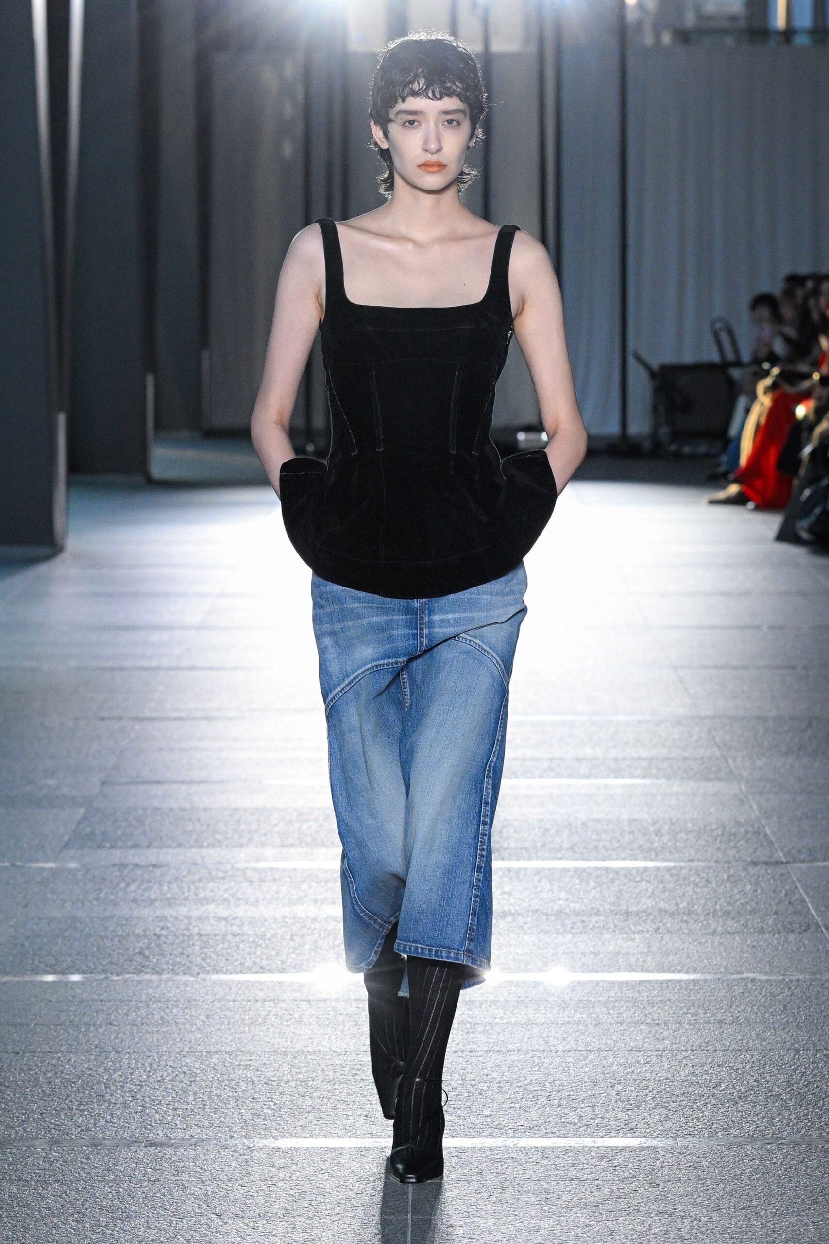 black velvet sleeveless square-neck fitted structured top