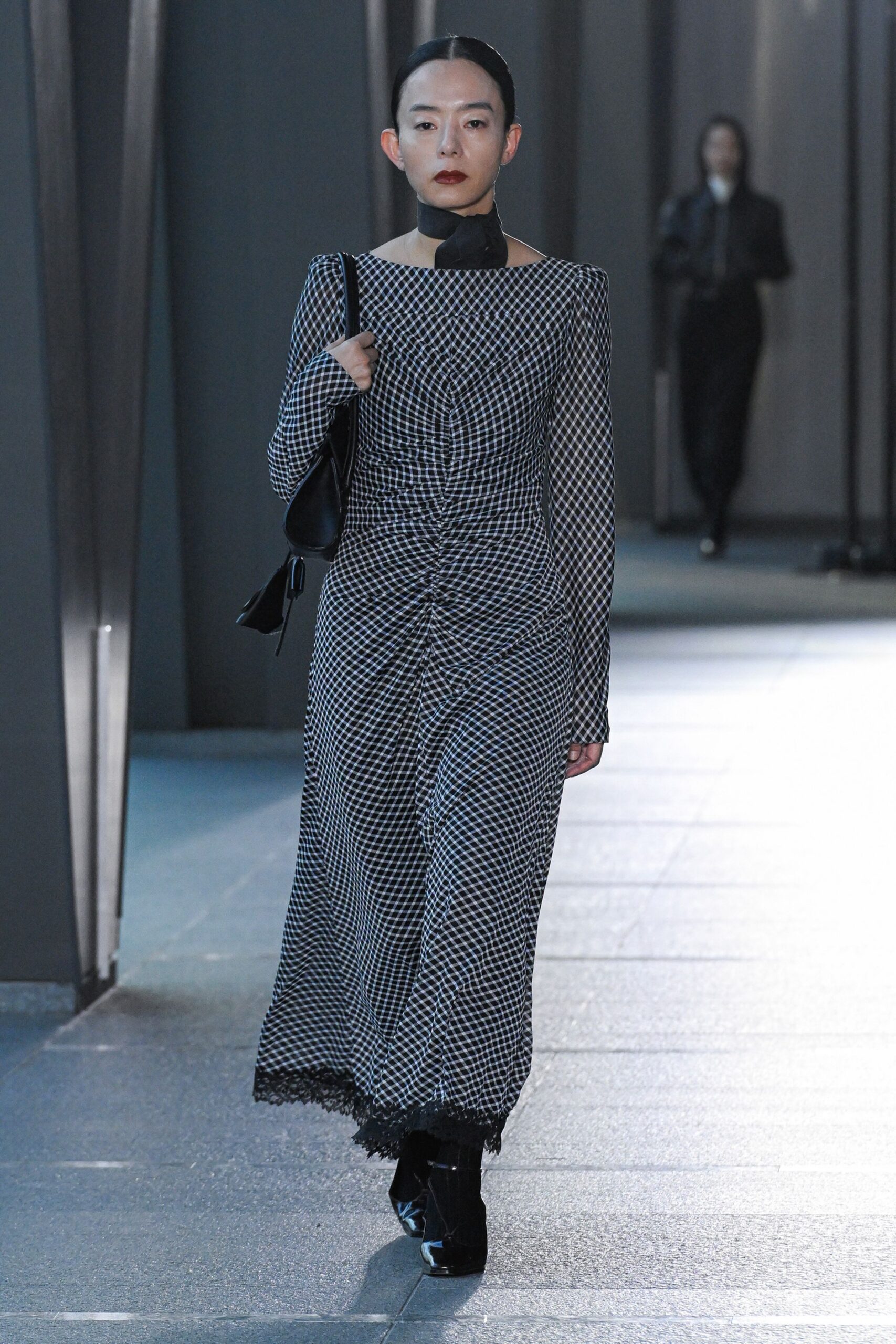 black and white checkered midi dress
