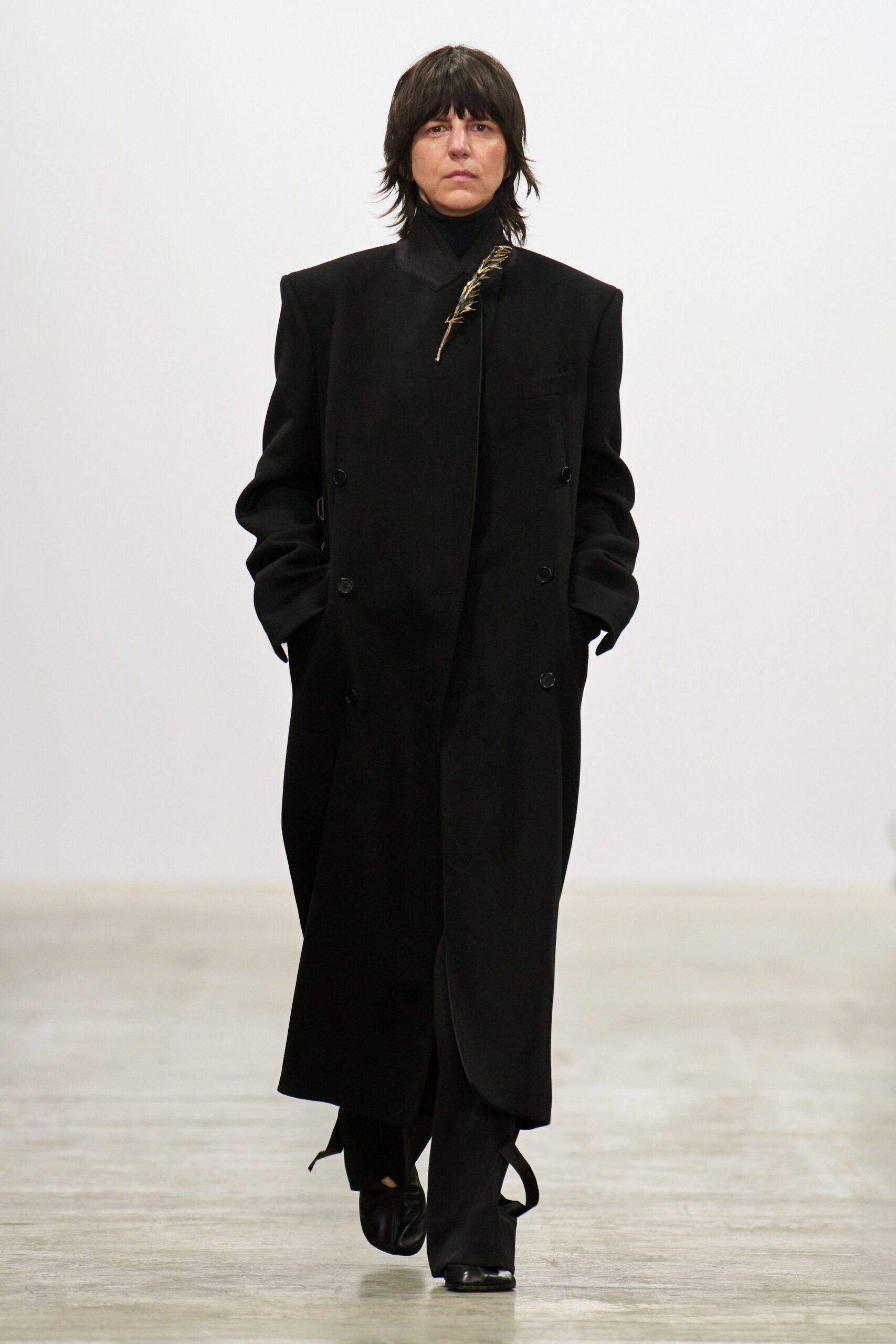 black wool long-sleeve double-breasted oversized maxi coat