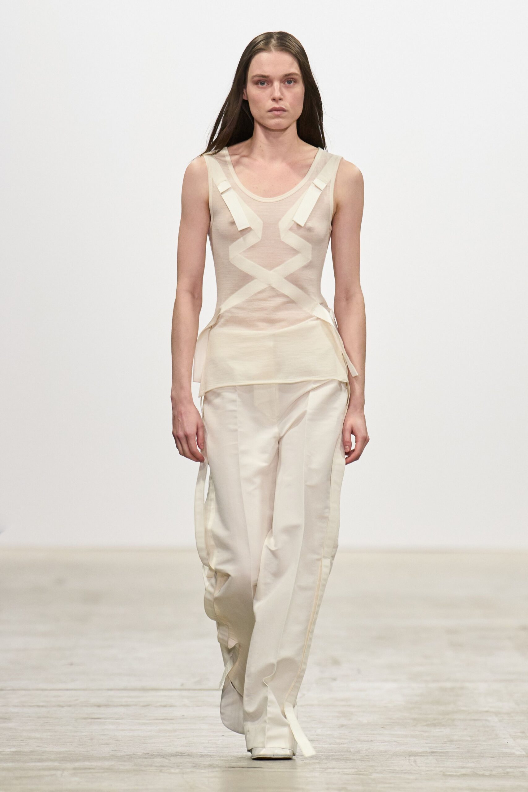white silk sleeveless v-neck fitted layered sheer top