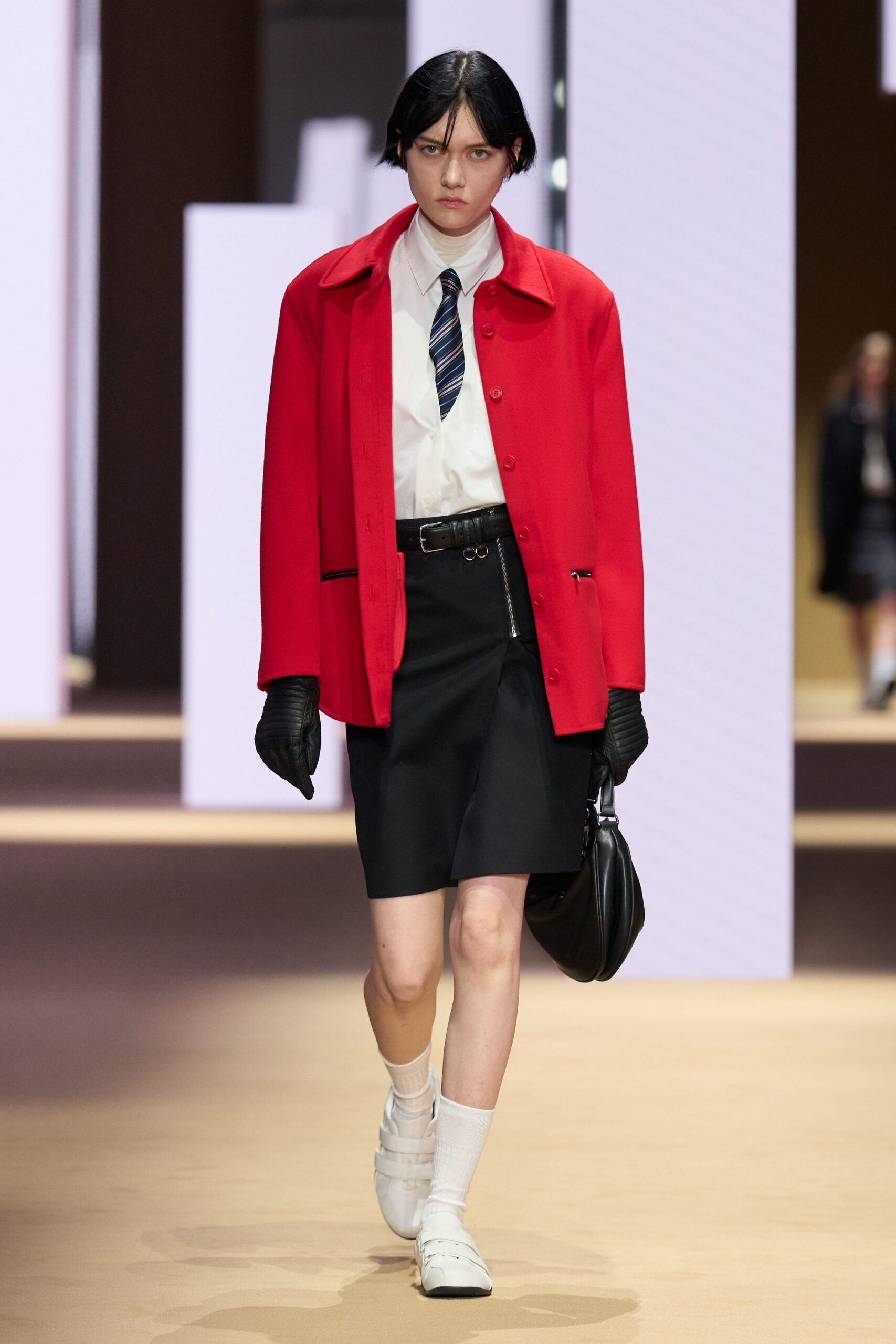 red cotton long-sleeve collared structured jacket
