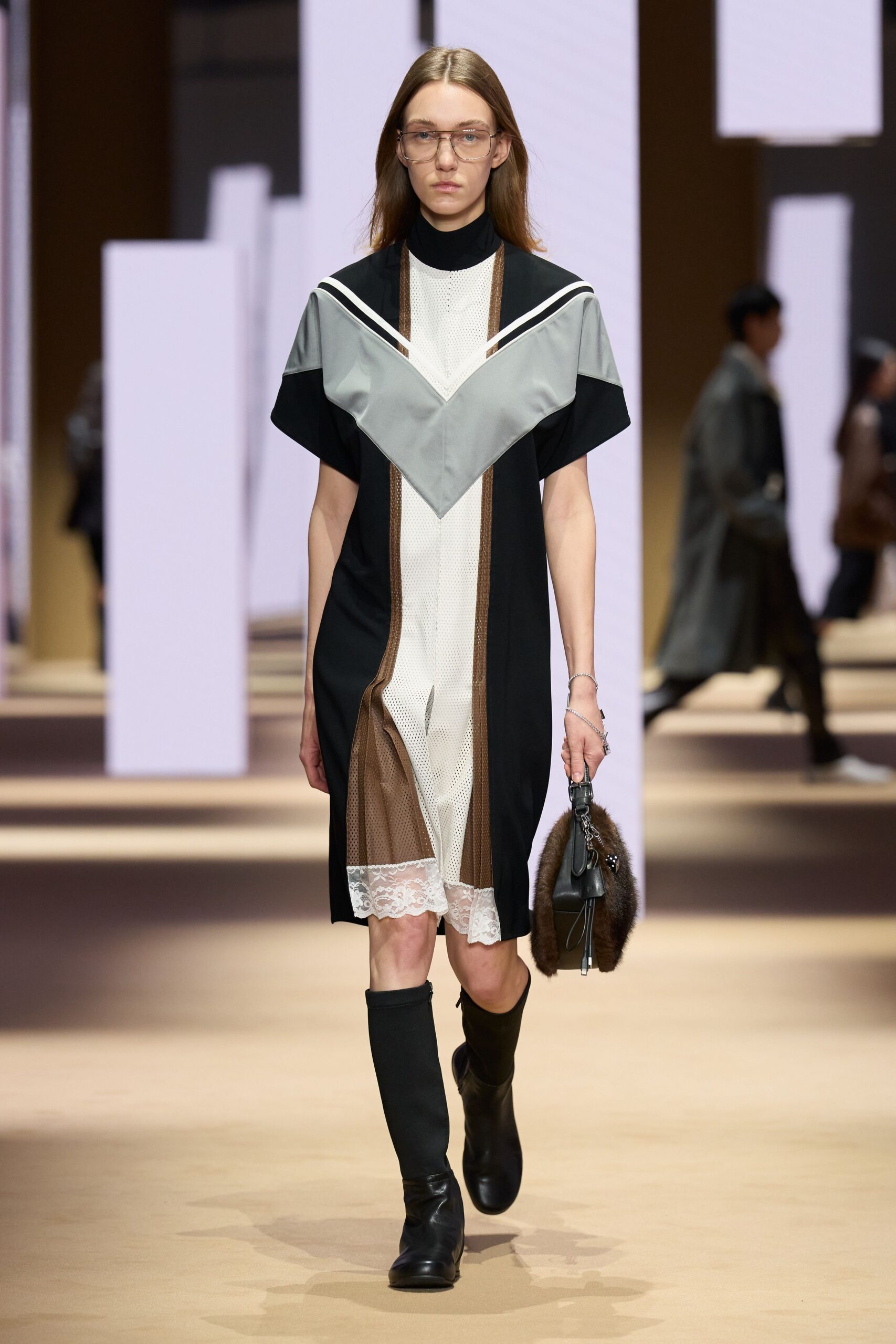 black cotton short-sleeve high-neck fitted color-blocked layered dress