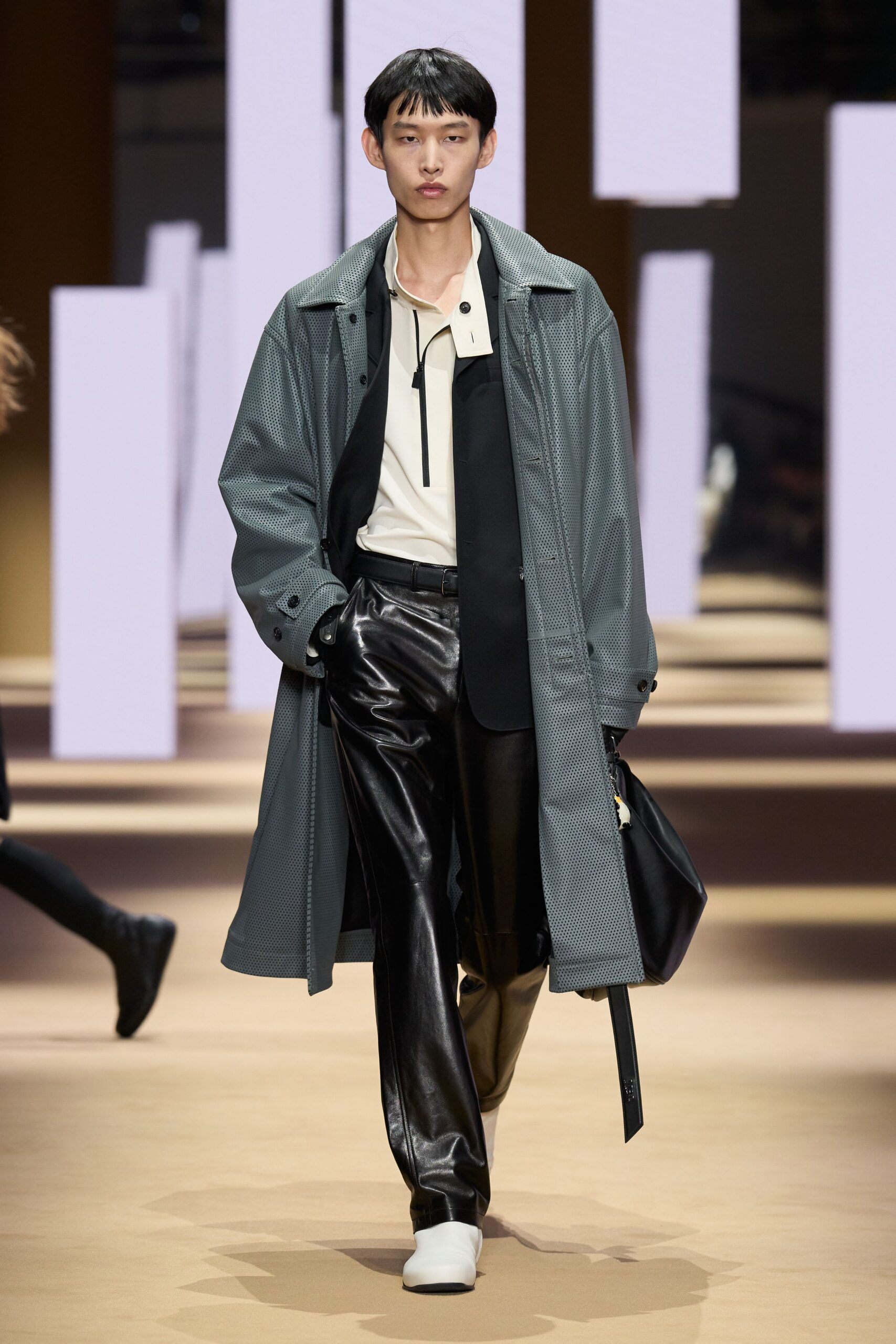 black leather slim straight-leg pants