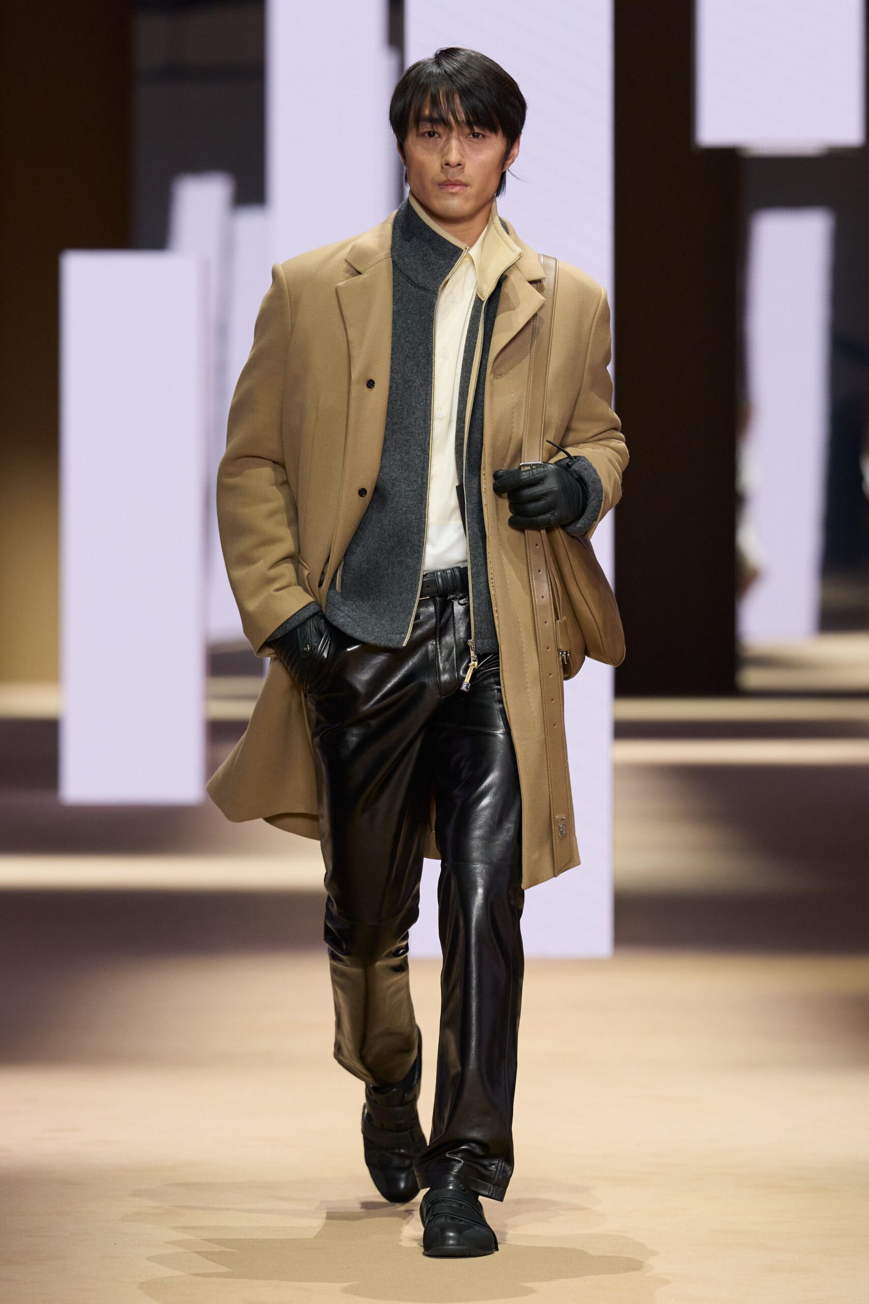 gray wool long-sleeve collared fitted jacket